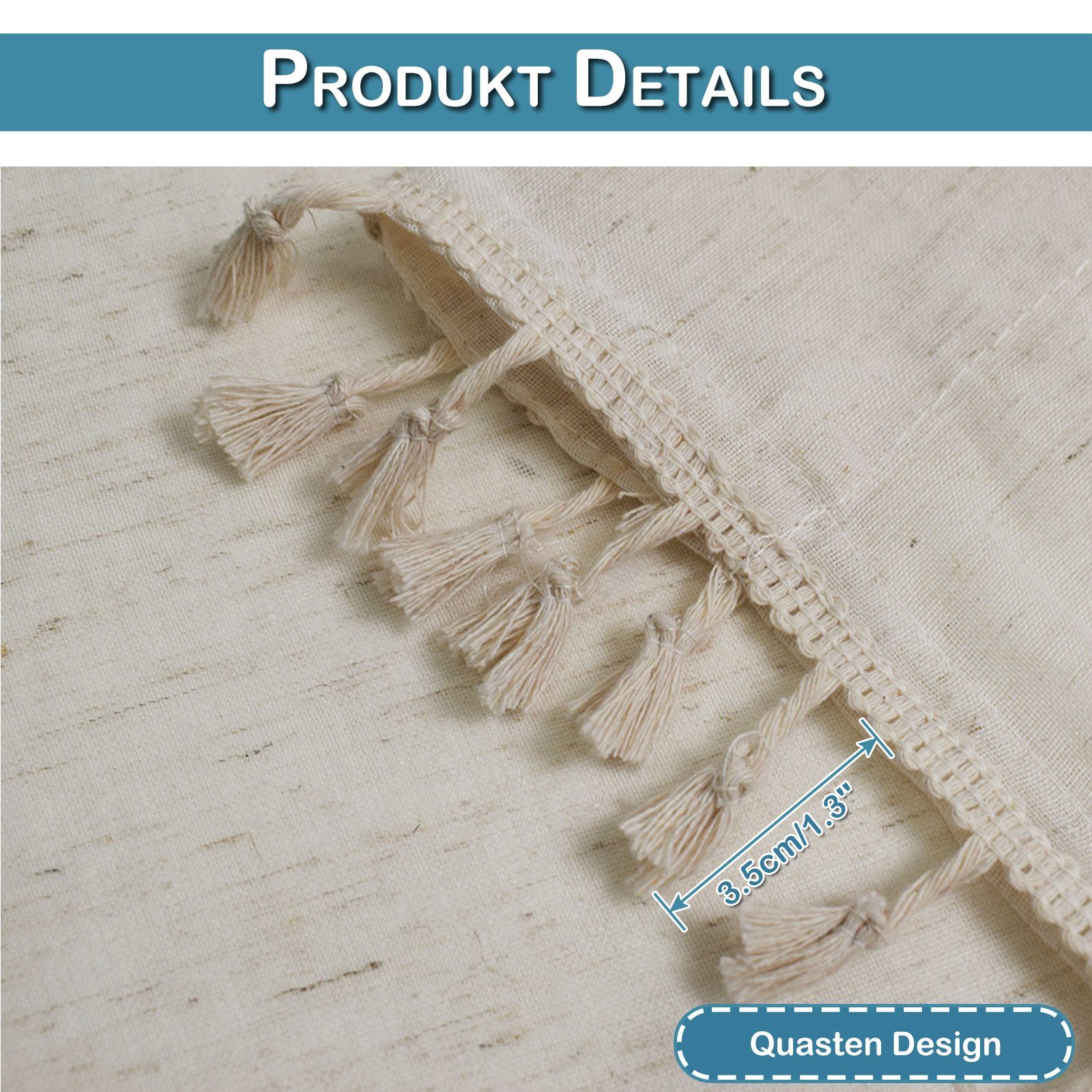 Rosnek Gardine Vintage, Quaste, Creme, Stabtasche, für Wohnzimmer Schlafzimmer Deko (2 St), Stangendurchzug, halbtransparent, H×B: 160×132; 213×132; 274×132