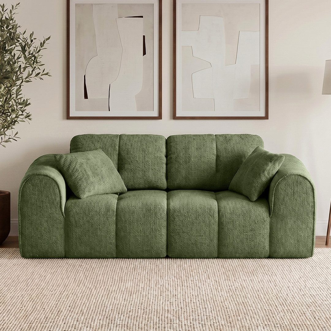 skølm Sofa Vanaheim, Vollschaumcouch gepolstert, Couch vakuumiert verpackt, Couch 2 Sitzer mit 2 Kissen, dunkelgrün, kein Aufbau erforderlich
