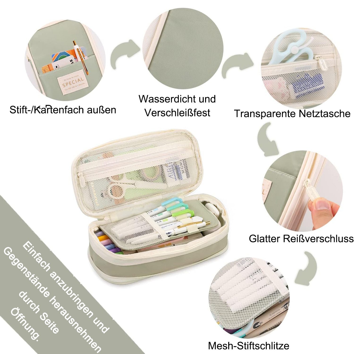 MODFU Federmäppchen Federtaschen Pencil Stifte Mäppchen Etui Beutel Schreibgeräteetui Groß, (Federtasche Stifttasche mit Reißverschluss 4 Fach Große Kapazität, 1-tlg., Stiftemäppchen Schreibwarenbeutel Bleistift Beutel Stift-Mäppchen), für Damen Herren Schule Büro Arbeit Studenten Mädchen Jungen Geschenk