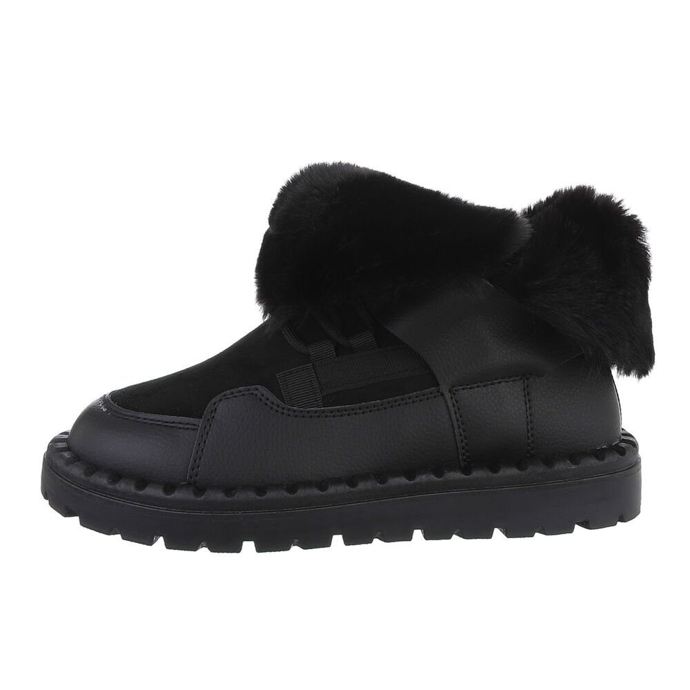Ital-Design Damen Snowboots Freizeit Snowboots Flach Schnürstiefeletten in Schwarz
