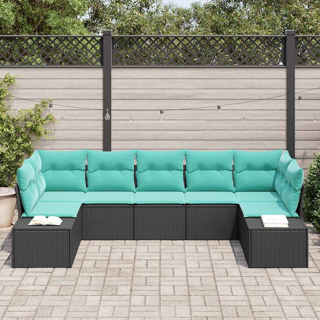 vidaXL Loungesofa Gartensofa-set 7 stk. 7-Sitzanzahl Schwarz und Türkis, 7 Teile