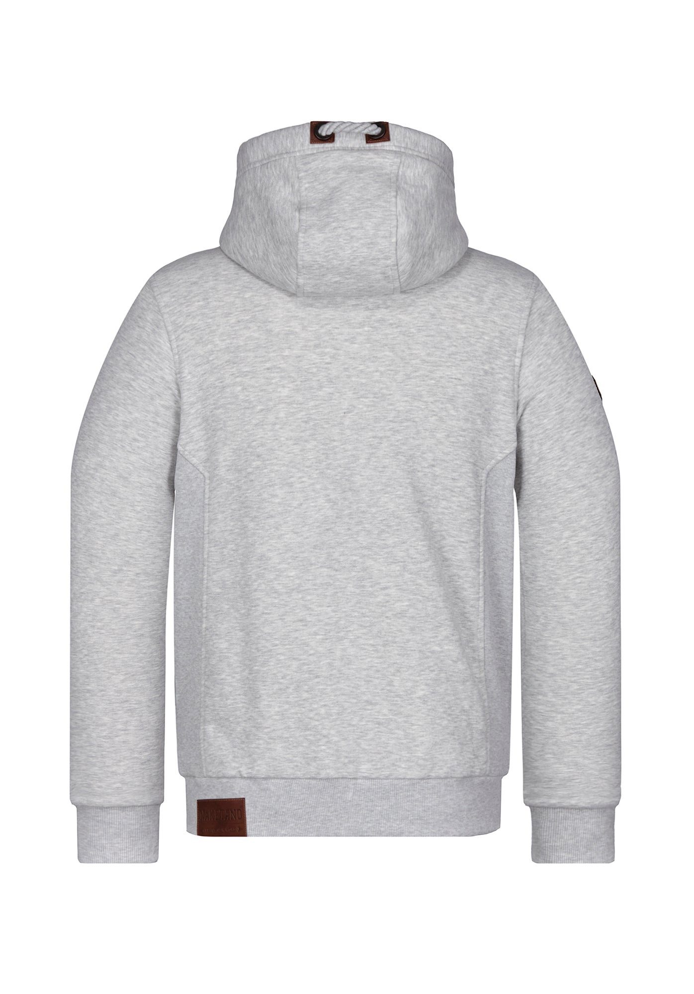 naketano Sweatjacke Herren mit Kapuze, breiter Stehkragen, melierte Sweatware, Kordelzug Eingrifftaschen, Rippbündchen, Kunstleder-Logo, casual, Streetwear – Bild 4 von 5
