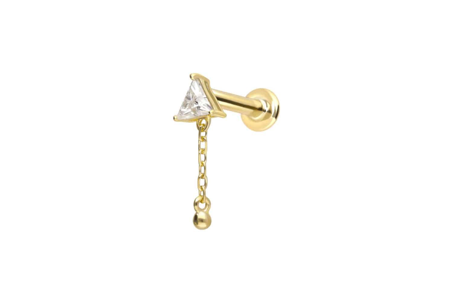 PIERCINGLINE Piercing-Set 14 Karat Gold Labret mit Push Fit MOISSANIT-DREIECK + KETTE (Labrets, 1-tlg)