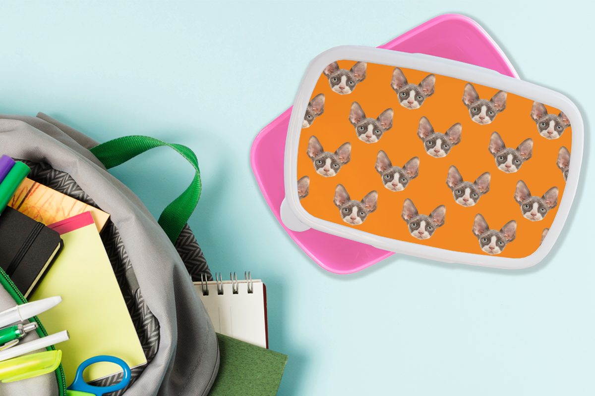 MuchoWow Lunchbox Tier - Mädchen, Erwachsene, Kunststoff (2-tlg), Orange Muster, Kinder, Snackbox, rosa für - Kunststoff, Brotdose Brotbox
