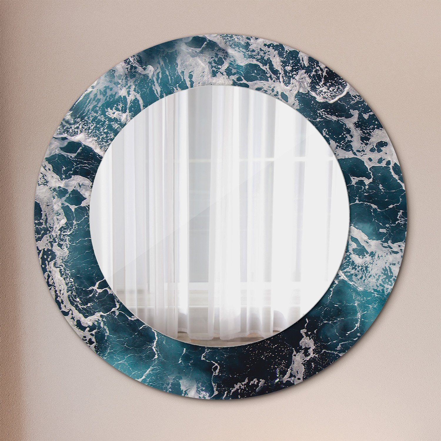 Tulup Spiegel Modern Wandmontage Wandspiegel Spiegel mit Aufdruck Rund: Ø50cm Stürmisch Meer