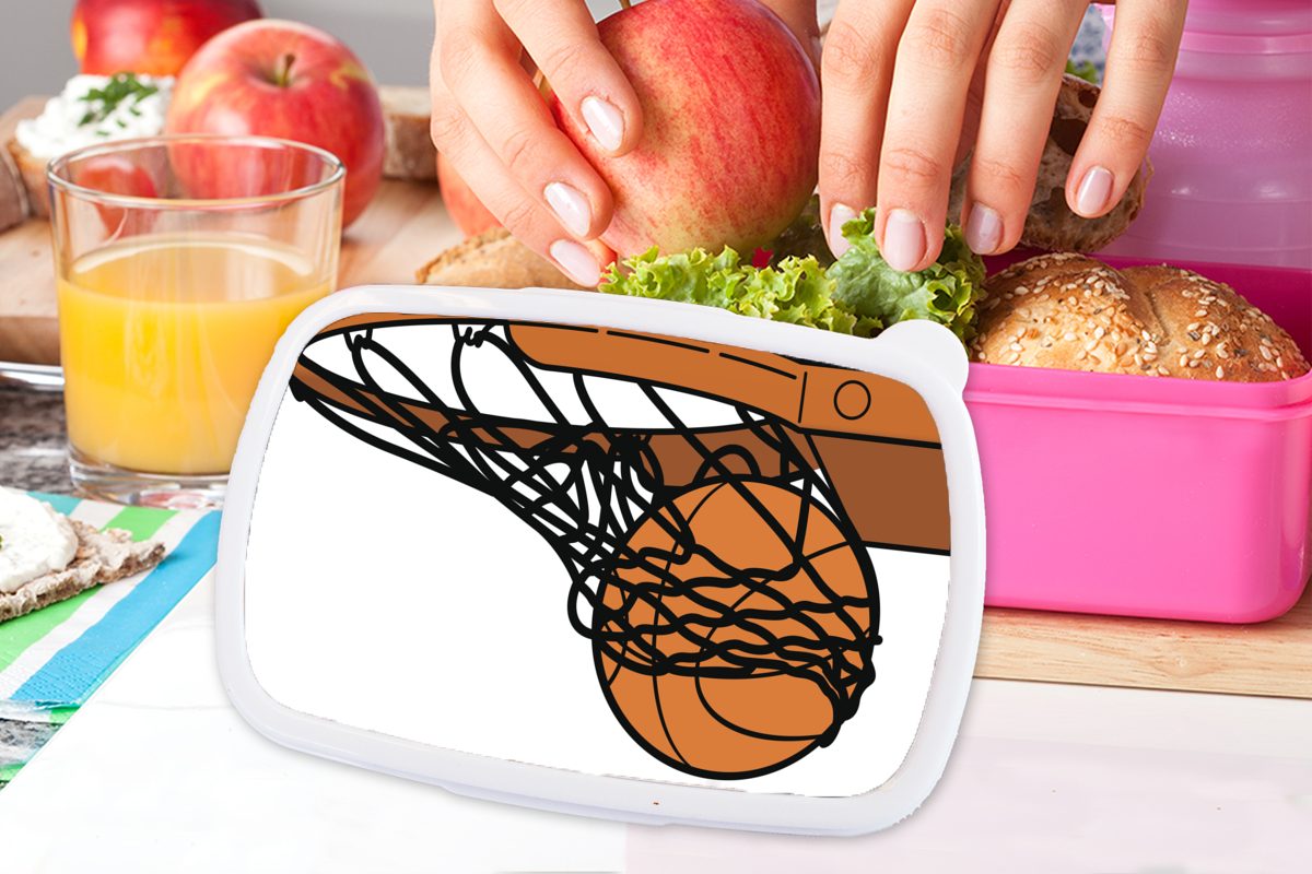 im Basketballs Lunchbox des Netz, Brotbox MuchoWow Kunststoff, für Kinder, Eine Brotdose rosa Snackbox, Kunststoff (2-tlg), Mädchen, Illustration Erwachsene,