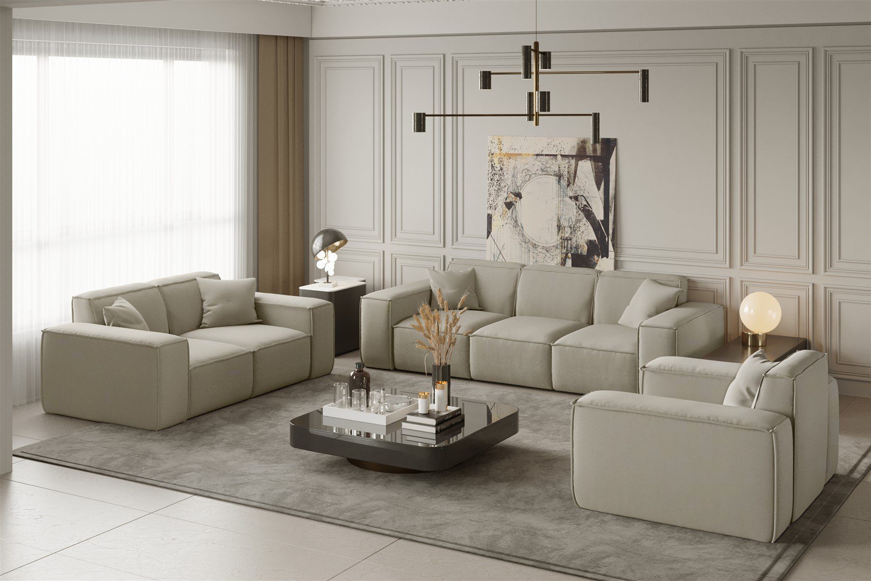 Fun Меблі Polstergarnitur Sofaset Designersofa CELES 3-2-1 in Stoff inkl. 5 Zierkissen, (Sofaset Designersofa CELES 3-2-1 in Stoff)