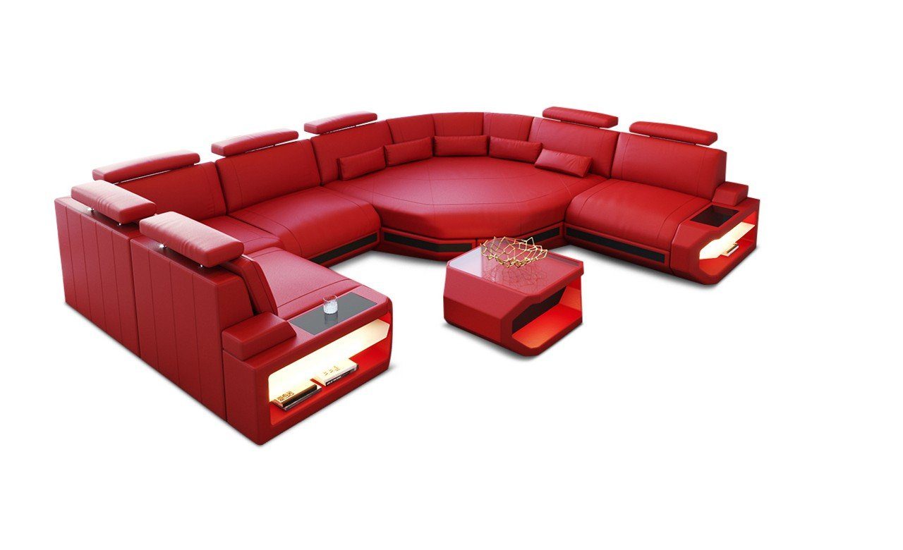 Sofa Dreams Wohnlandschaft Sofa Leder Form Designersofa kleines mit LED, Couch, Asti U U Mini, Ledersofa