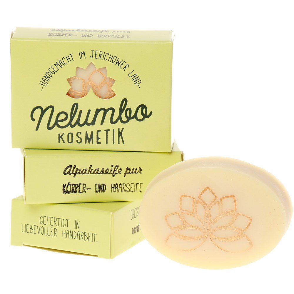 Nelumbo Kosmetik Feste Duschseife Alpakaseife pur, 50 g