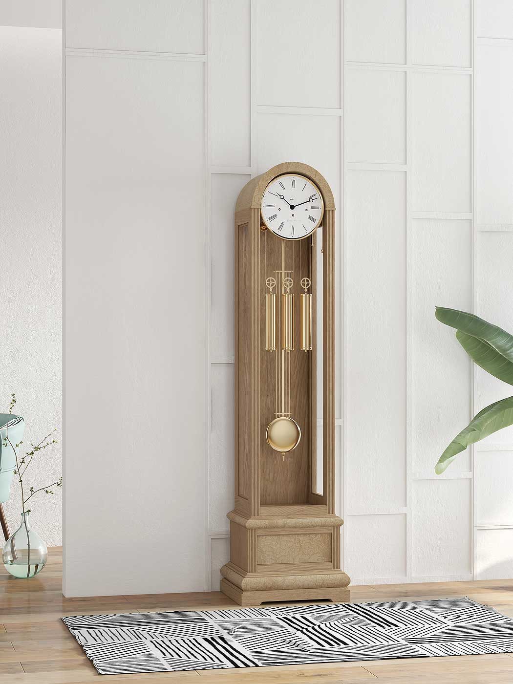 Hermle Standuhr Standuhr Eiche hell mit Wurzelholz - Hermle Modell: 01087-050461