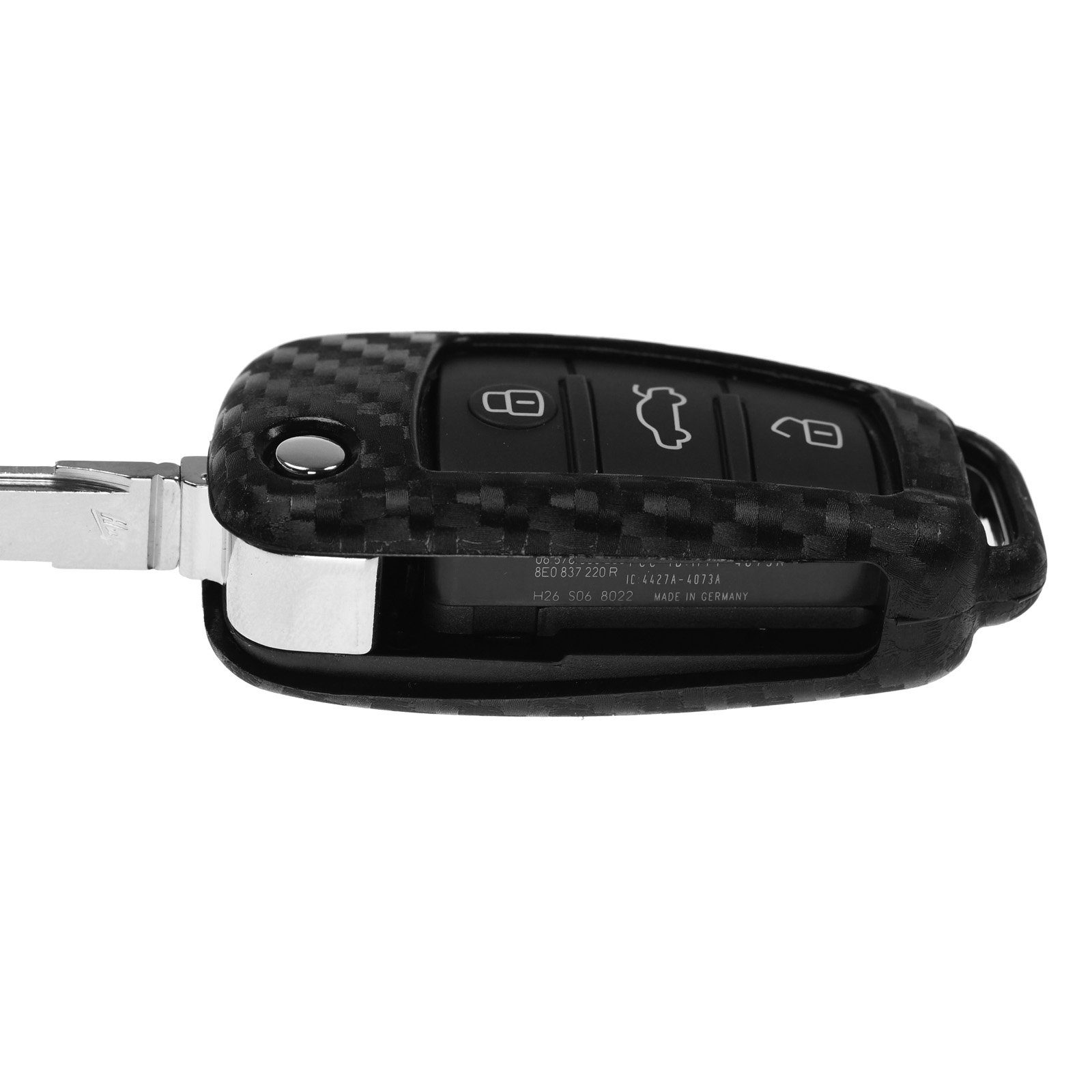 mt-key Schlüsseltasche Autoschlüssel Softcase Silikon S3 4L A3 8P A4 S1 für A1 TT C6 Q3 Schutzhülle Audi A6 im Look, 8J 8V Carbon 8X B7 8U R8 Q7 S6