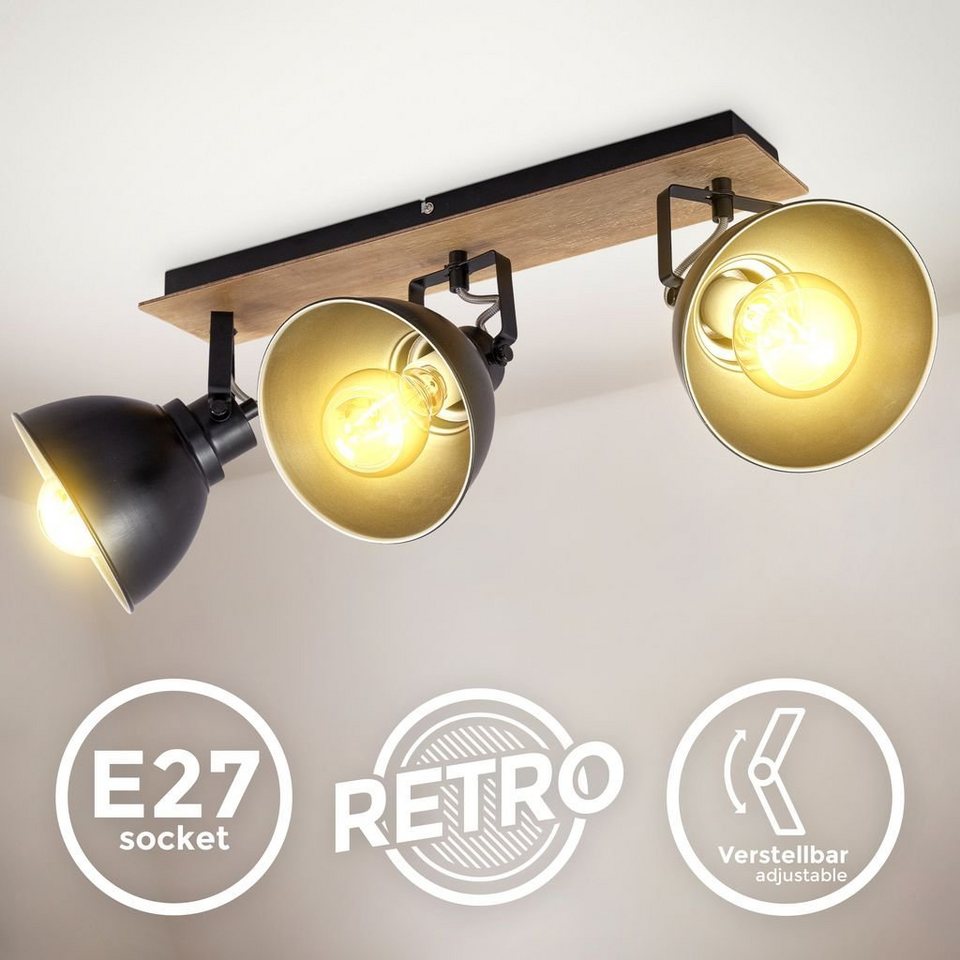 B.K.Licht Deckenleuchte Deckenlampe Schwarz-Gold E27 Retro - BKL1507, ohne  Leuchtmittel, Spots schwenkbar modern 3-flammig