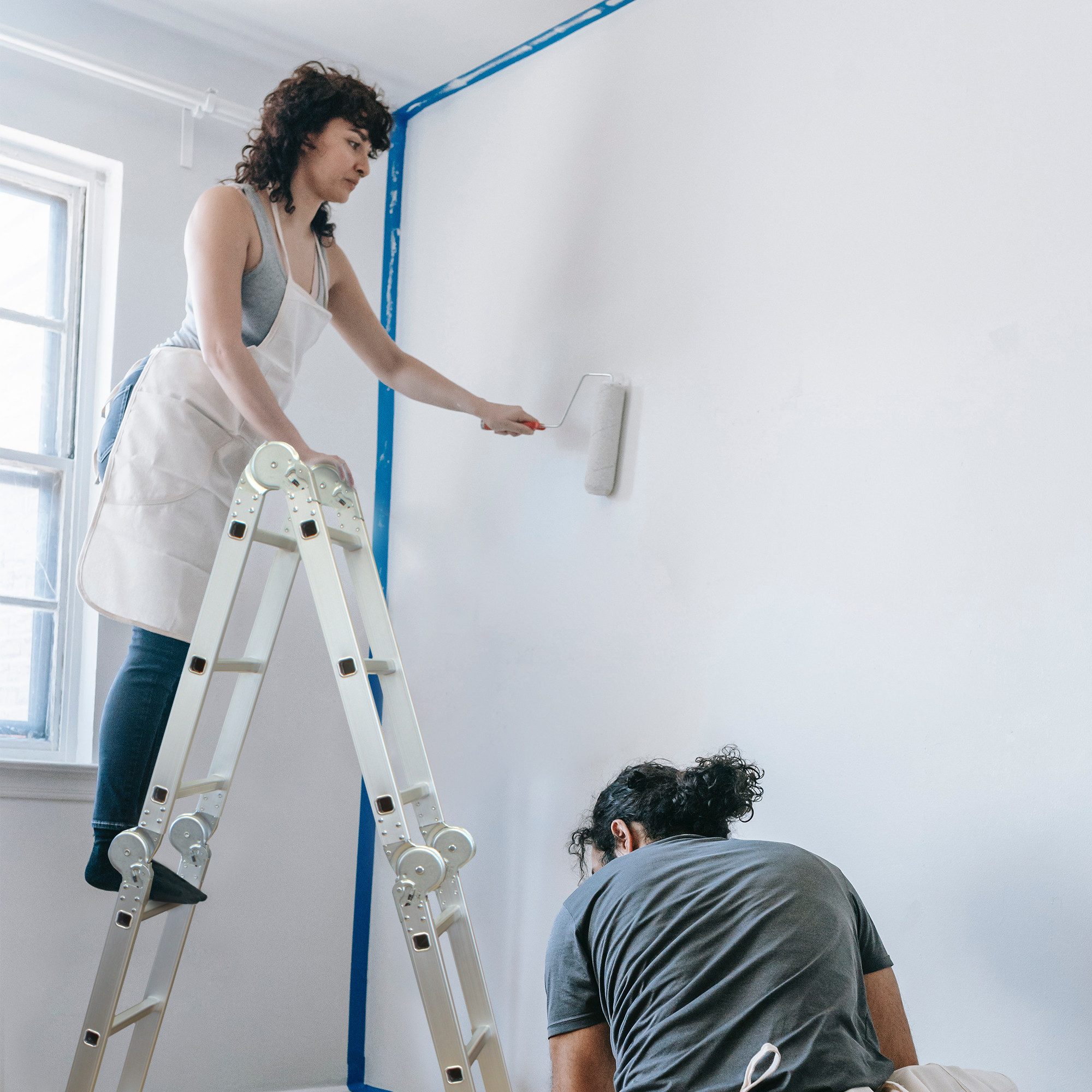 Lemodo multi-purpose aluminum folding ladder, 4-section, versatile, with platform inserts