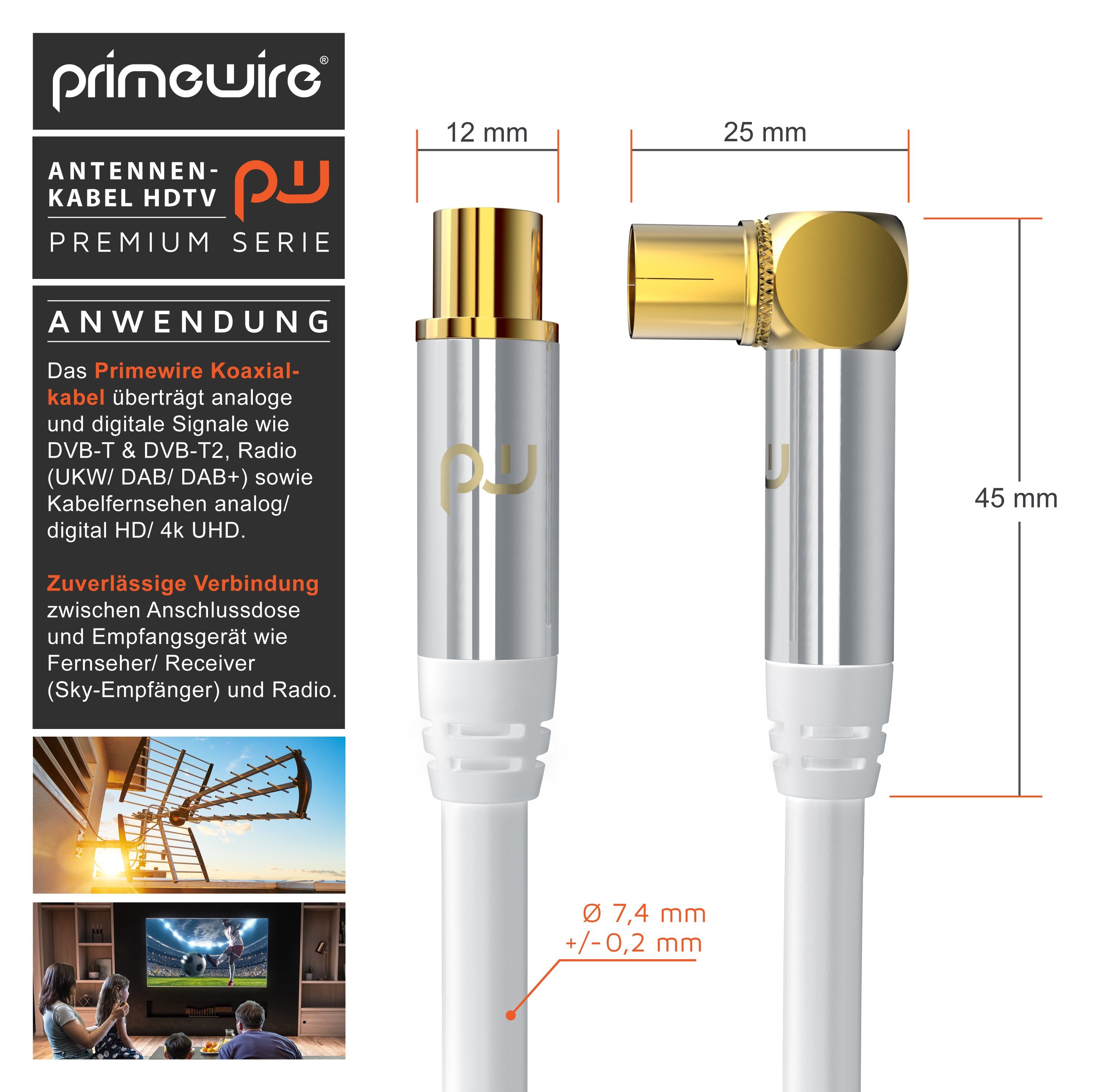 Primewire TV-Kabel, Koaxial, IEC Stecker, RF Buchse (50 cm), Antennenkabel gewinkelt, Koaxialkabel 75 Ohm TV HDTV DVB-T Radio -0,5m