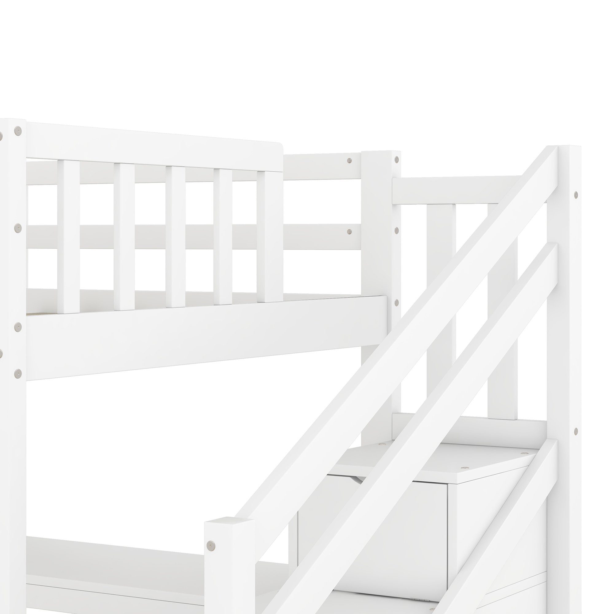 Matratze Holzbett Weiß Kinderhochbett Funktionsbett Kinderbett cm WISHDOR ohne Stauraumbett 90x200 (mit und Stauraumschubladen Unterbettschreibtisch),