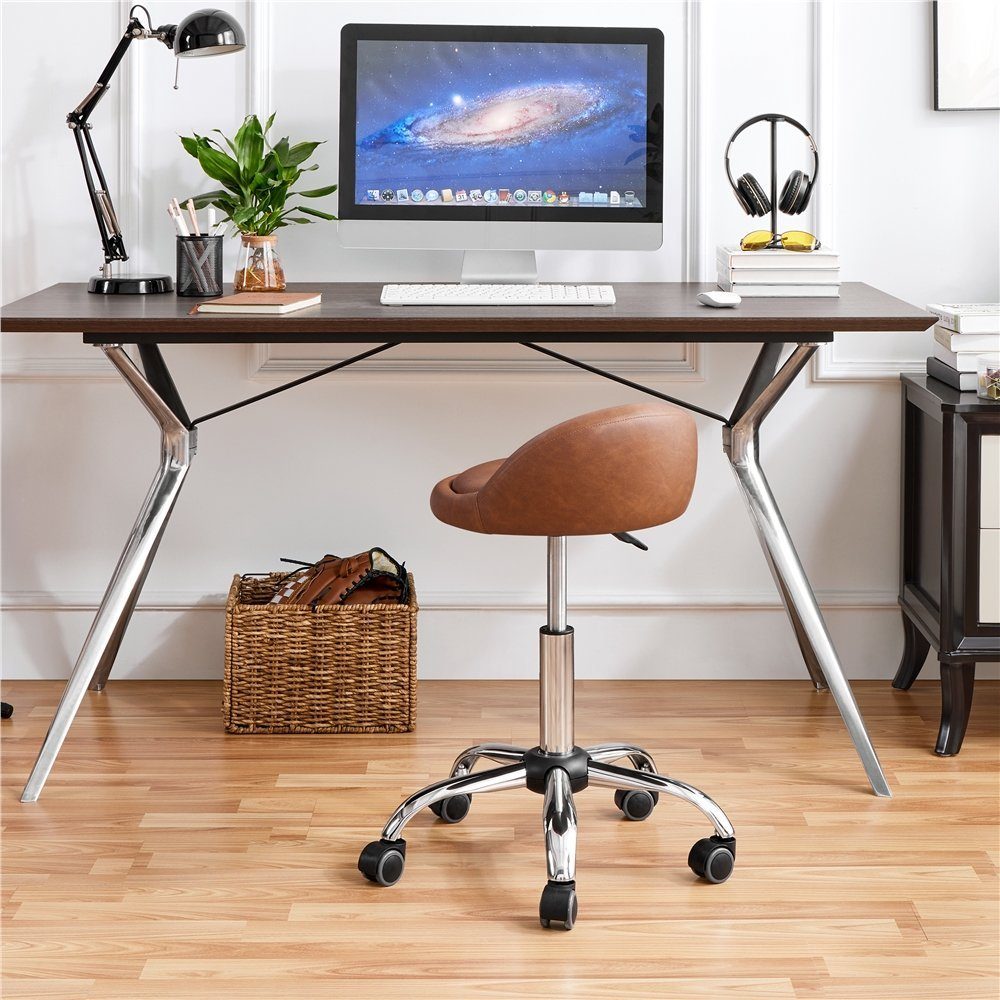Yaheetech Drehhocker Barhocker mit 5 Rollen (1 St), Arbeitshocker 55,5 cm – 70 cm Höhenverstellbar & 360° Drehbar