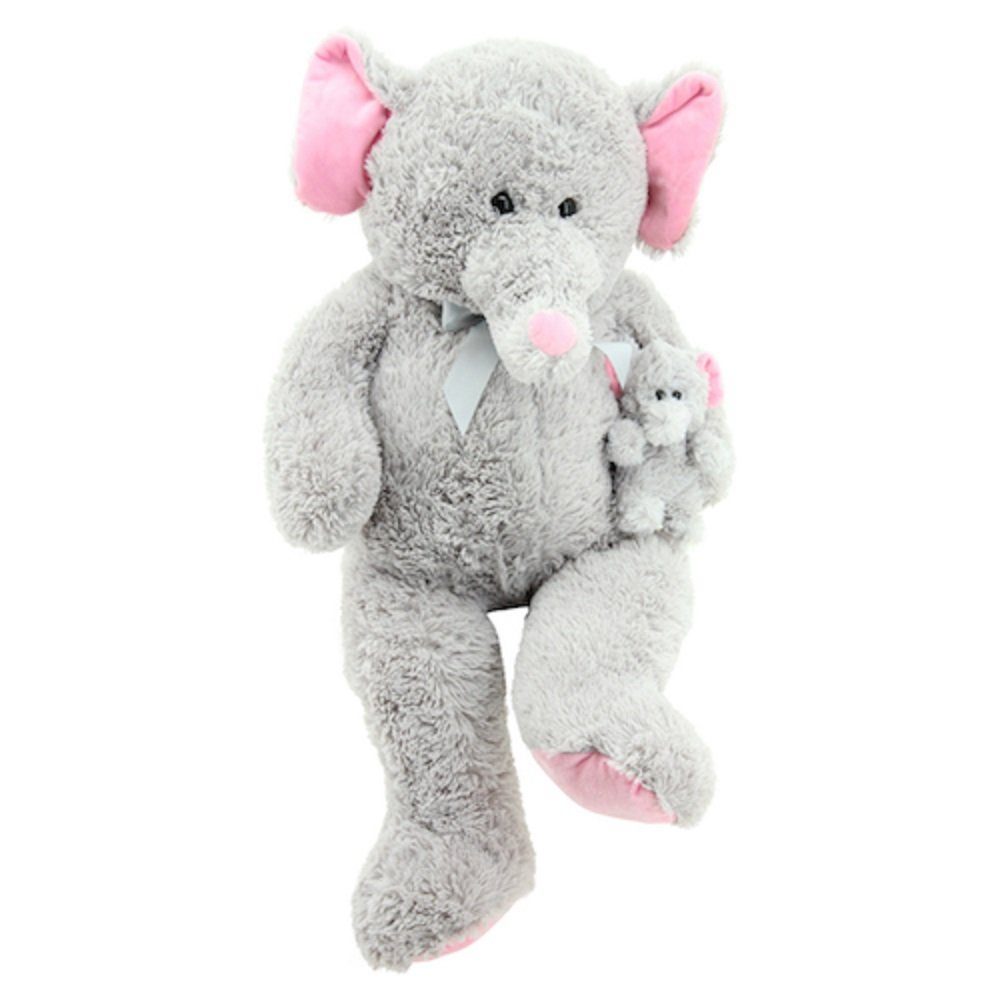 Sweety-Toys Kuscheltier Sweety Toys 10394 Elefant Kuscheltier 100 cm mit Baby grau