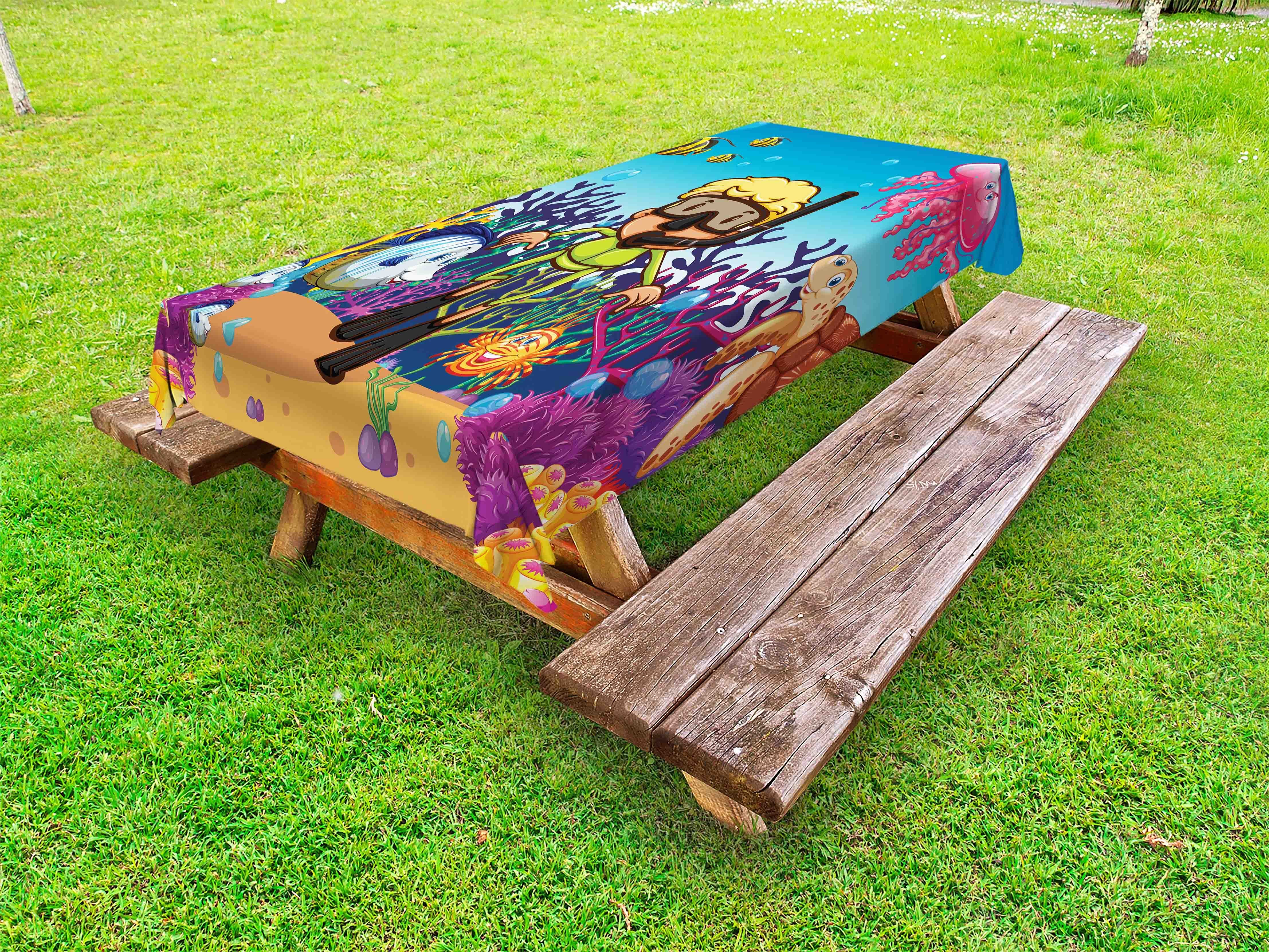Illustration von Taucher Abakuhaus Sea Picknick-Tischdecke, dekorative Life waschbare Tischdecke