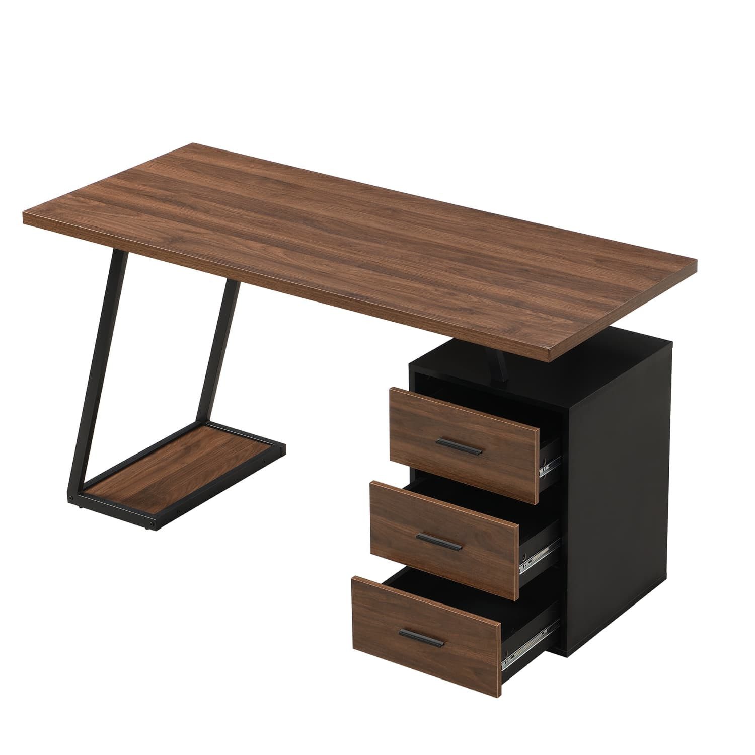 autolock Arbeitstisch Bürotisch Arbeitstisch Ablage Basteltisch Industrial Schreibtisch, Gaming Tisch,Computertisch,138.5cm mit 3 Schubladen,Frisiertisch