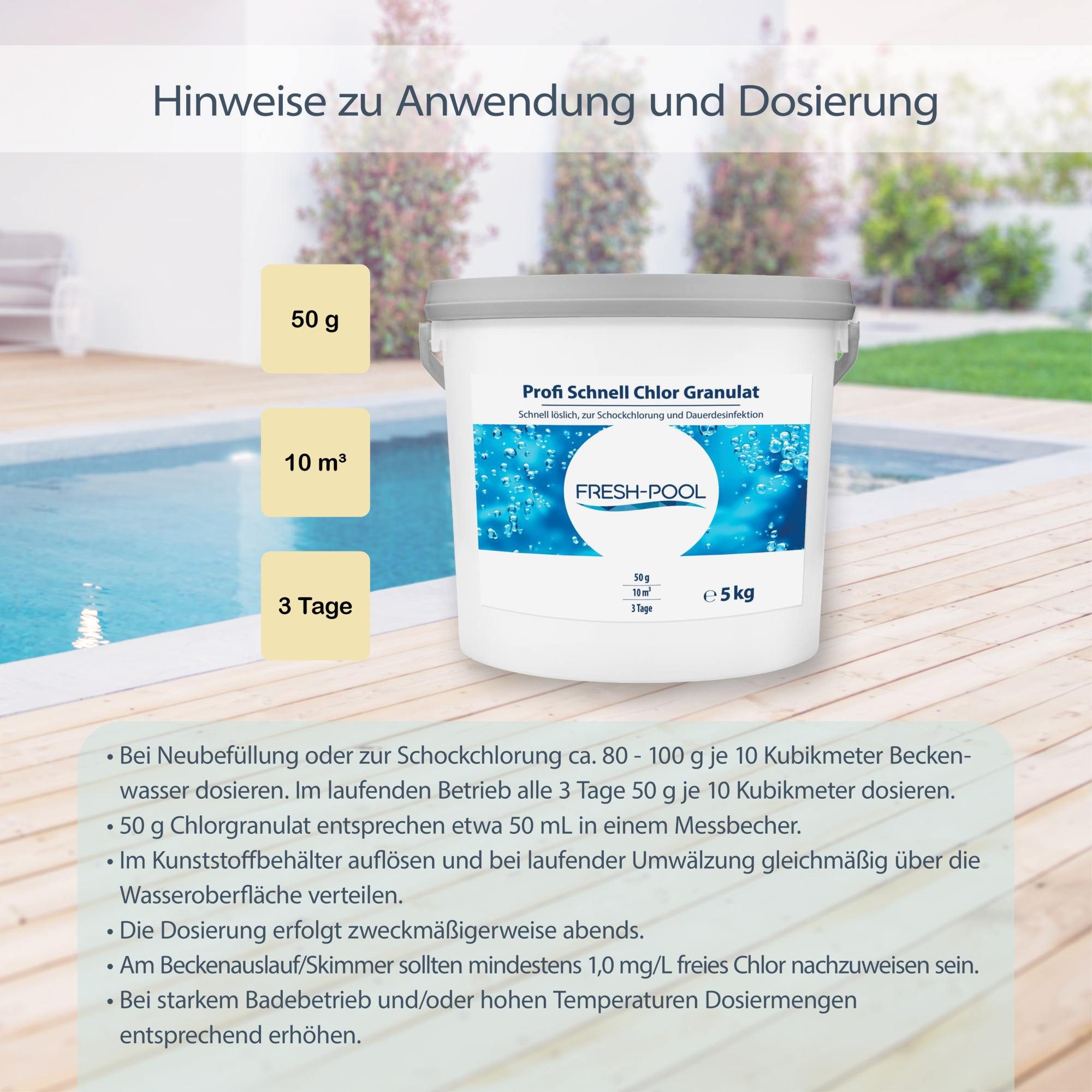 Fresh-Pool Poolpflege Profi Schnell Chlor Granulat 5 kg incl. Dosierbech – Bild 4 von 5