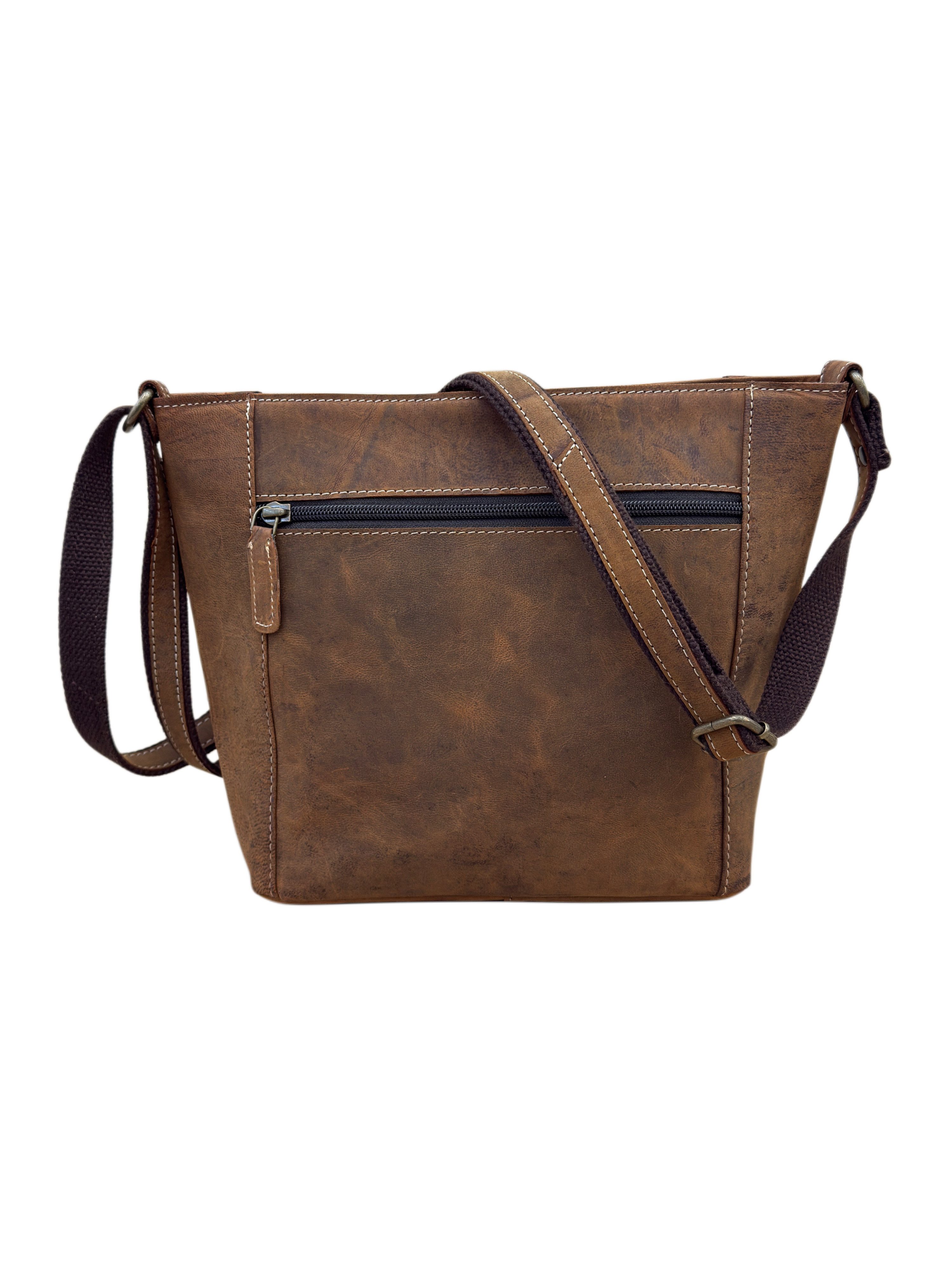 Bayern Bag Handtasche B5011, Leder-Schultertasche–Crossbody Bag mit Reißverschluss & Mittelfach