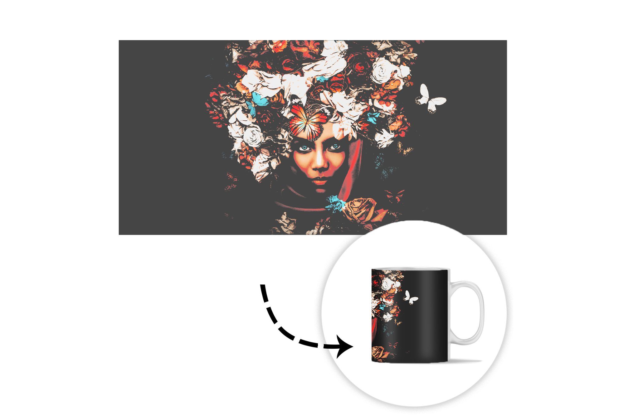 MuchoWow Tasse Blumen - - Kopftuch, - Teetasse, Geschenk Becher, Schmetterling Frauen Keramik, Teetasse, Kaffeetassen