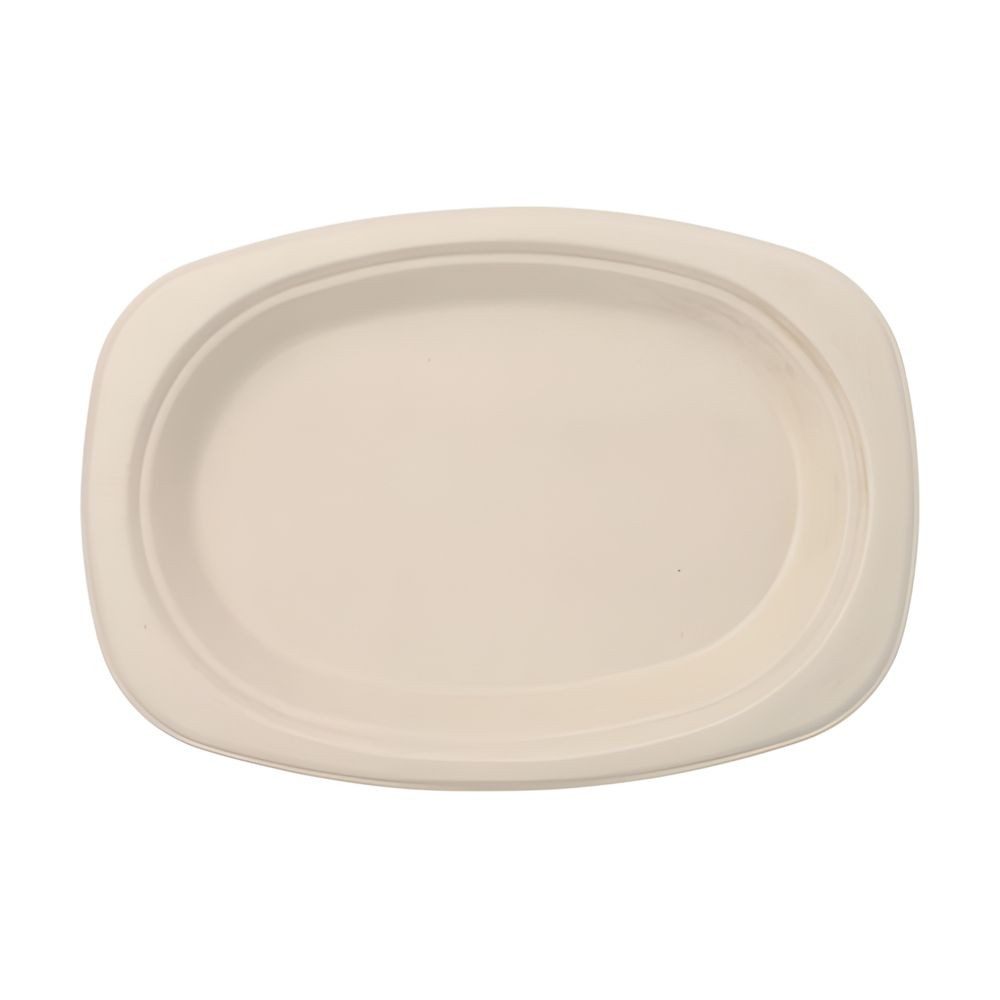PAPSTAR Einwegteller Teller, Zuckerrohr pure oval 23 cm x 16 cm x 2 cm natur 50 Stk