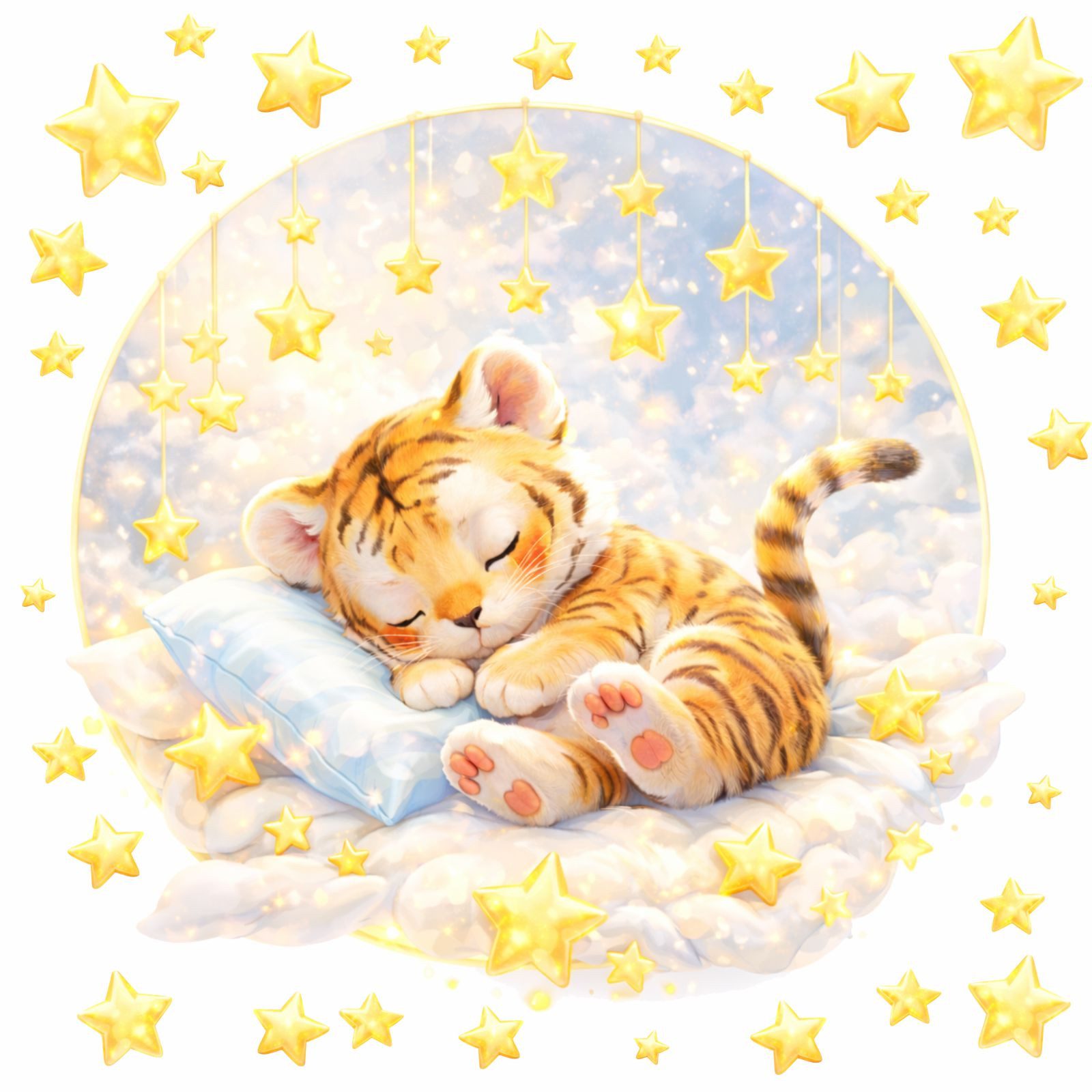 nikima Wandtattoo 277 Wandtattoo schlafender Tiger auf Wolken mit Sternen