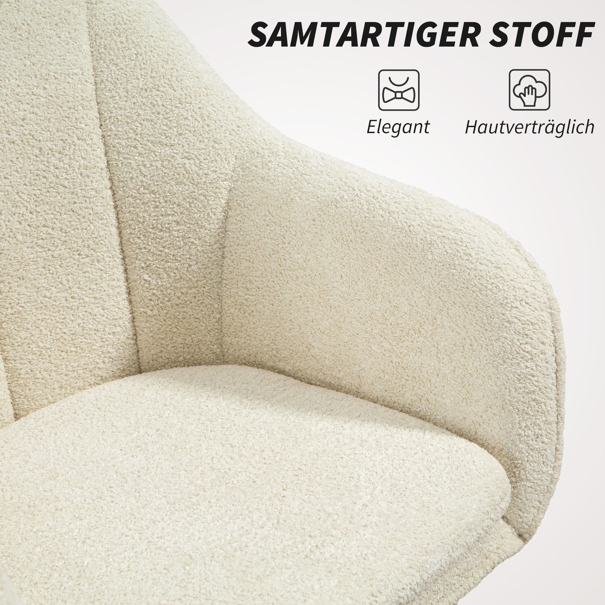 HOMCOM Bürostuhl Schreibtischstuhl Stuhl mit Schneeflanelloptik Höhenverstellbar (Drehstuhl, 1 St), für Schlafzimmer, Arbeitszimmer, Beige – Bild 4 von 5