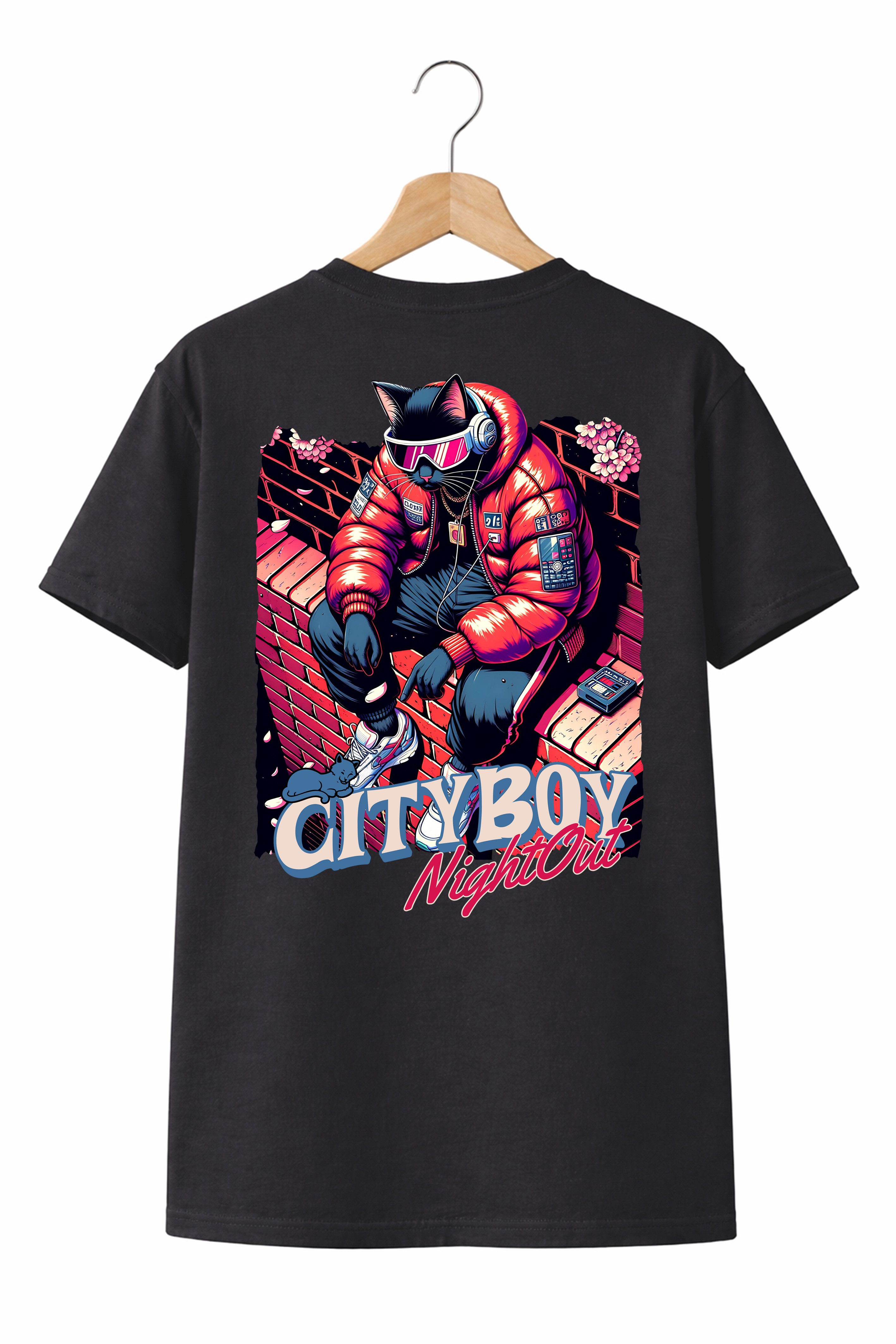 Banco T-Shirt Herren City Boy Shirt Print (Einzelartikel) Hochwertiger, großflächiger Cyberpunk-Backprint