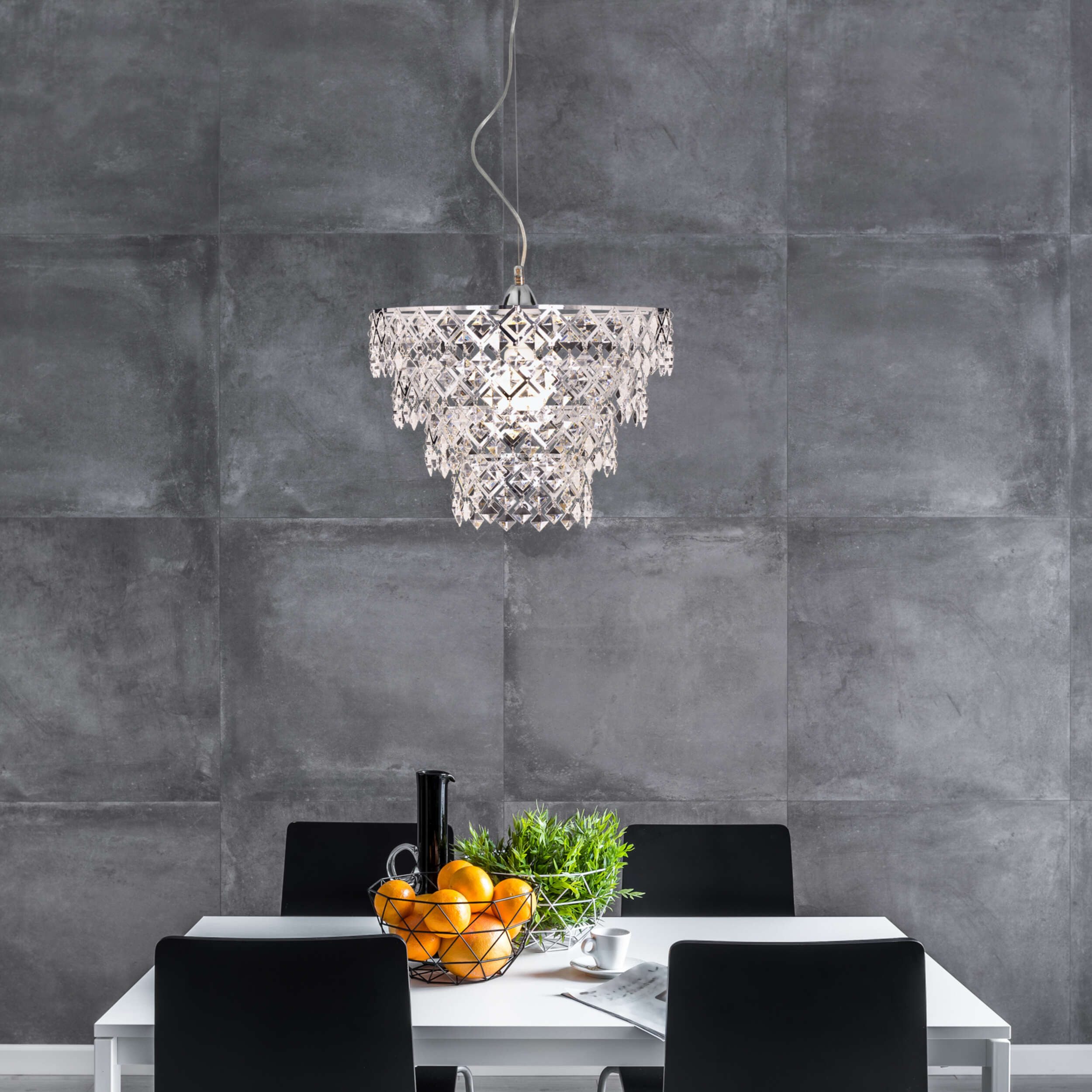 näve Pendelleuchte Fancy, ohne Leuchtmittel, 1x E27 exkl. max. 40 W, mit Acrylbehang in Kristallform, Höhe 120cm