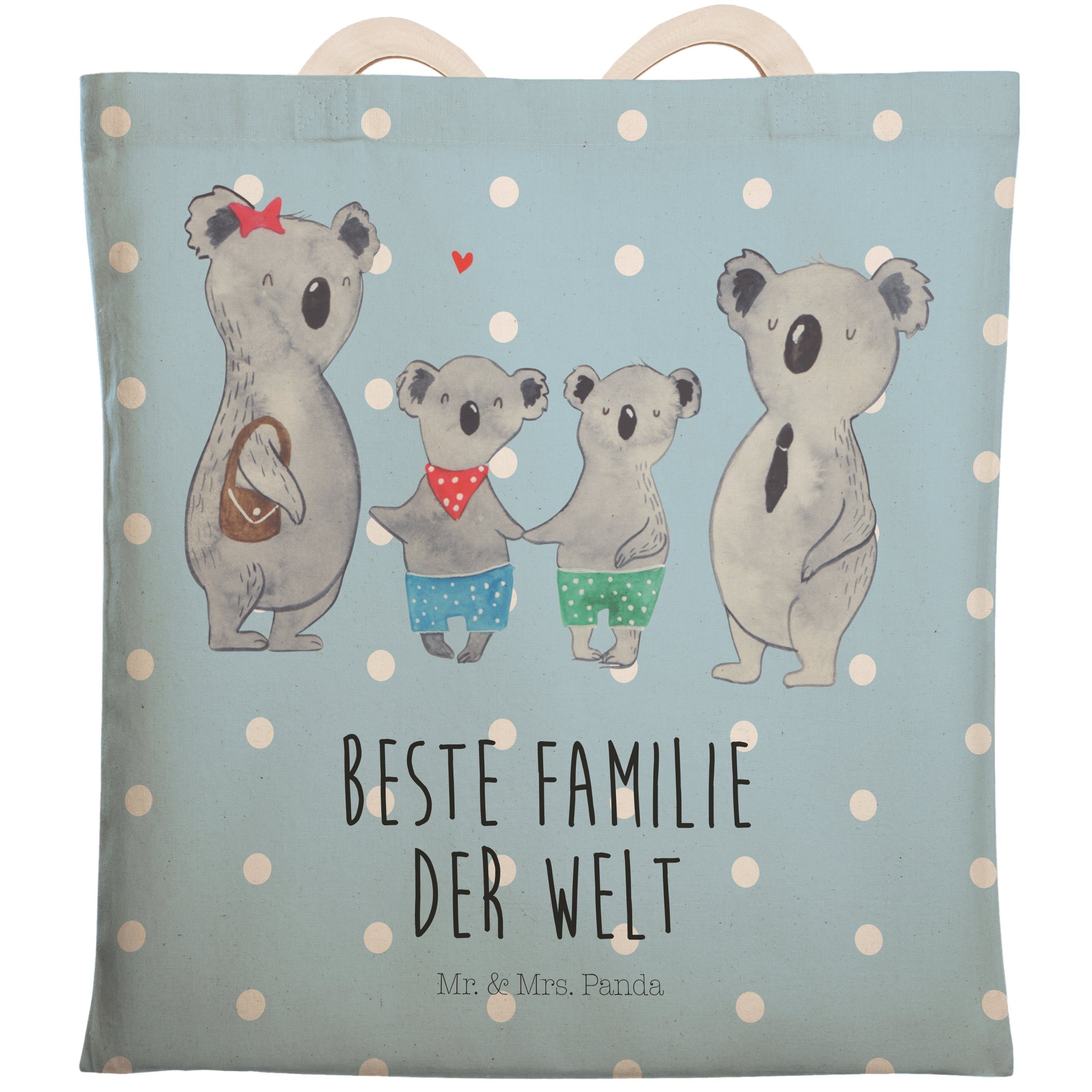 Mr. & Mrs. Panda Tragetasche Koala Familie zwei - Blau Pastell - Geschenk, Beutel, Beuteltasche, S (1-tlg)