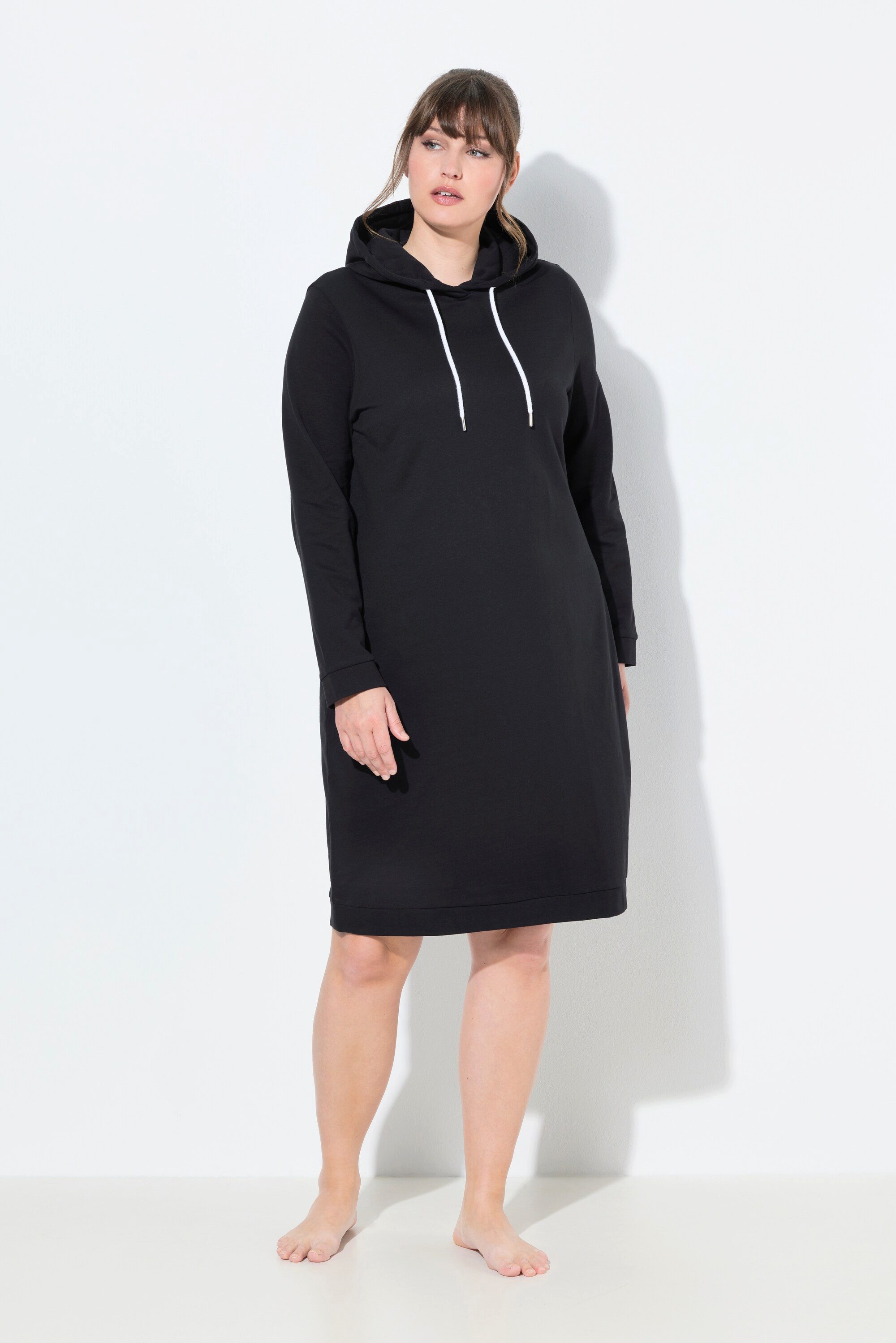 Ulla Popken Schlafanzug Loungwear-Kleid Kapuze weich angeraut Rippbündchen günstig online kaufen