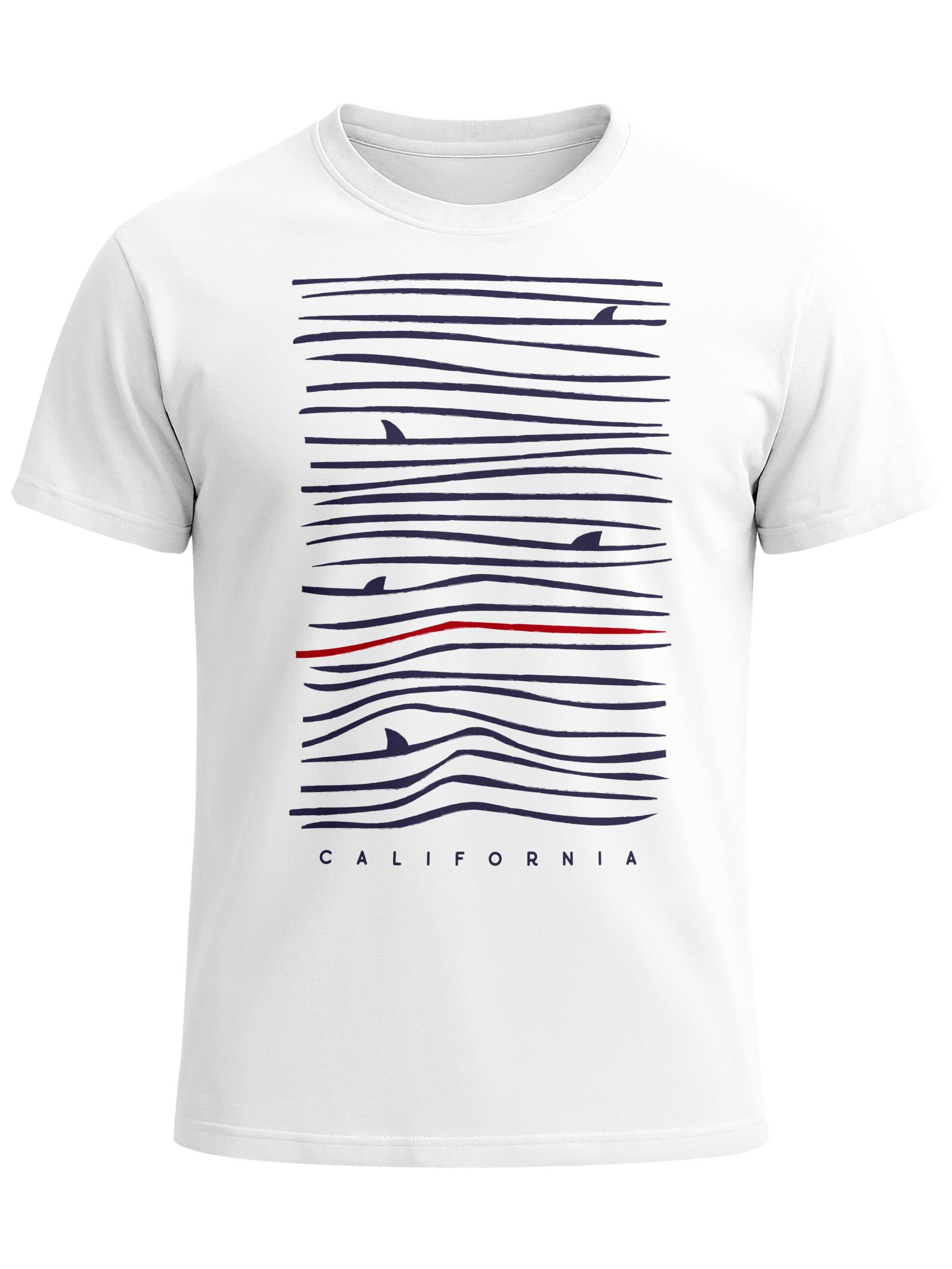 Print-Shirt Herren T-Shirt Frontprint Minimalismus Wellen Meer Aufdruck