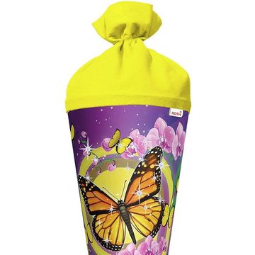 Roth Schultüte Schmetterling mit Glitter, 70 cm, rund, mit gelbem Filzverschluss, Rot(h)-Spitze