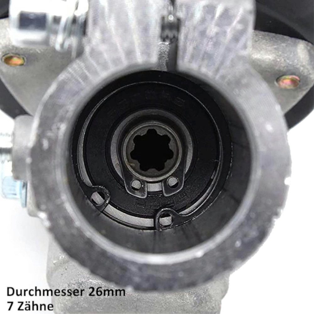 Trade-Shop Motorsensenmesser Getriebekopf passend für Motorsense Freischneider mit 26mm Rohr (1-St), Gewinde: M10 x 1,25 (links), Ausführung: 7-Zahn Antriebswel – Bild 3 von 4