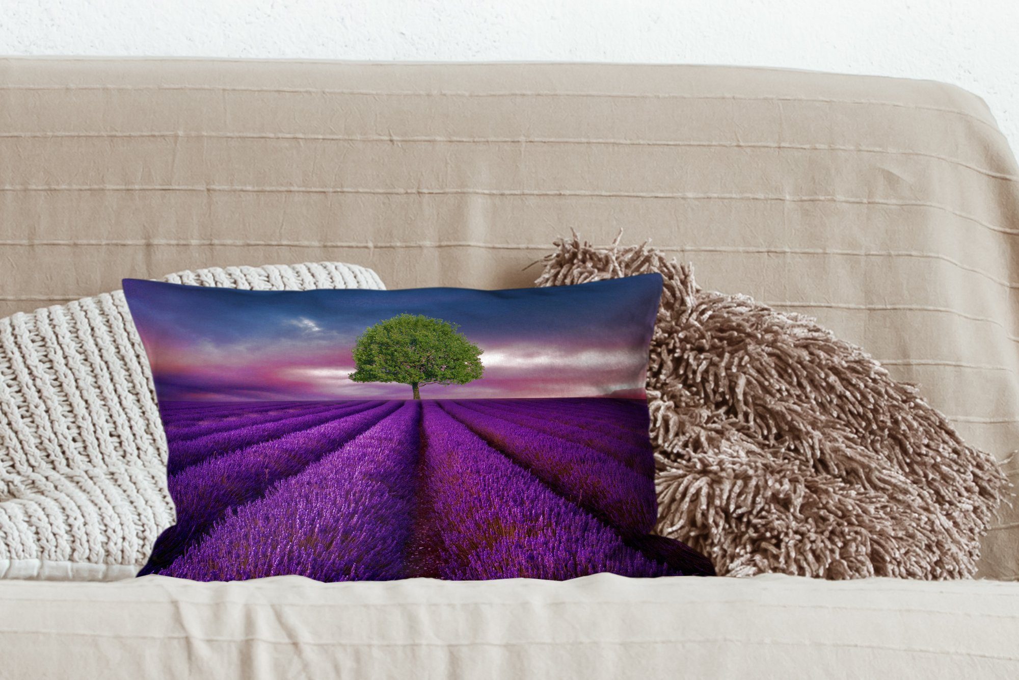 Zierkissen, Dekokissen Lavendel Baum Dekokissen Lila, mit Schlafzimmer - Wohzimmer Dekoration, - Füllung, MuchoWow