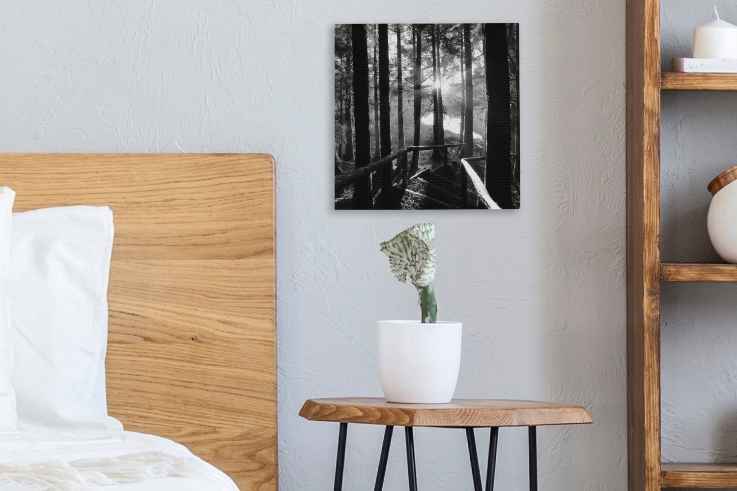 Wald Weiß, - OneMillionCanvasses® Azoren (1 - Wohnzimmer Leinwandbild Schwarz St), Bilder - Leinwand - Treppe für Schlafzimmer