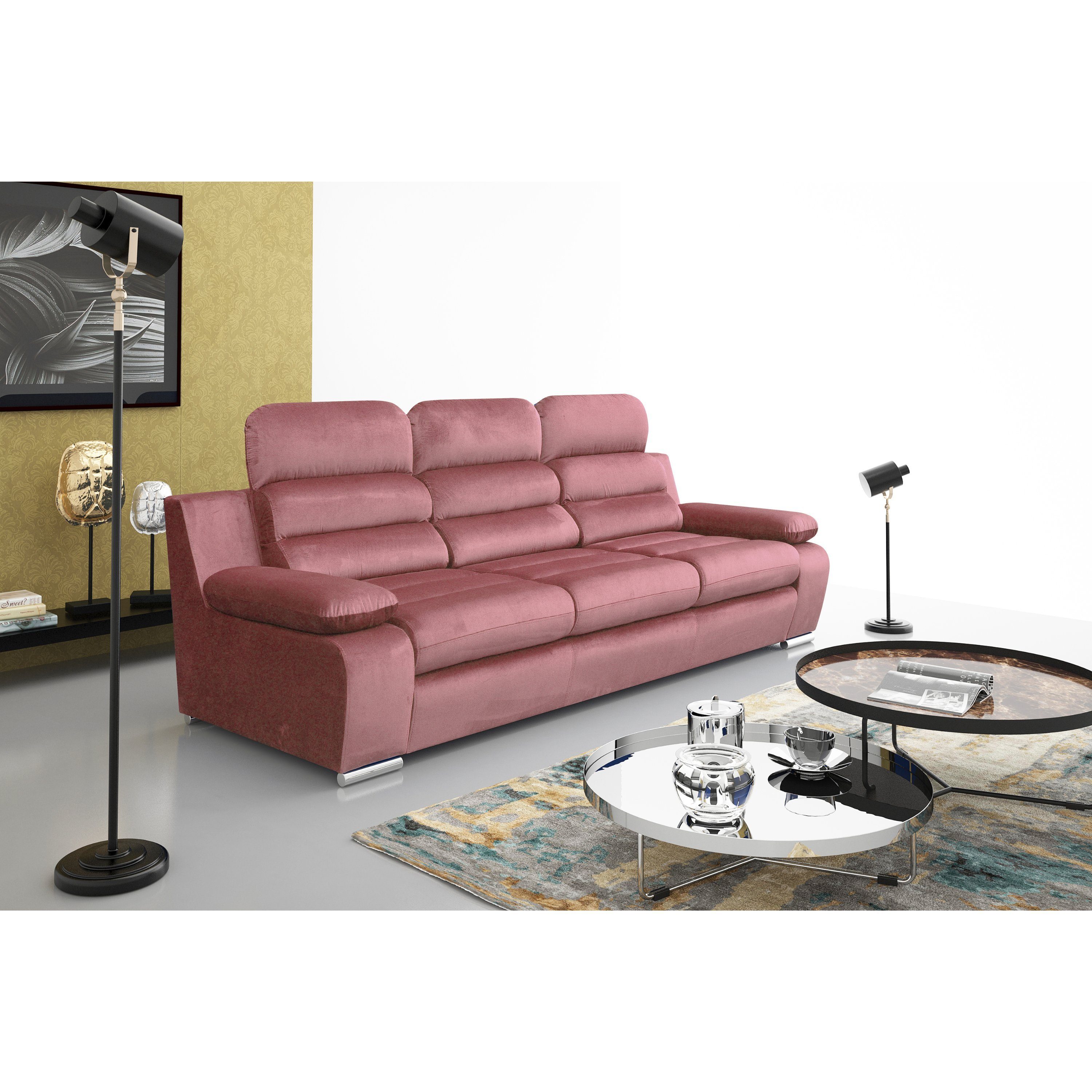 Sofa Amber Schlafsofa robin PINK Schlafcouch Schlaffunktion mit 3-Sitzer Schlafsofa