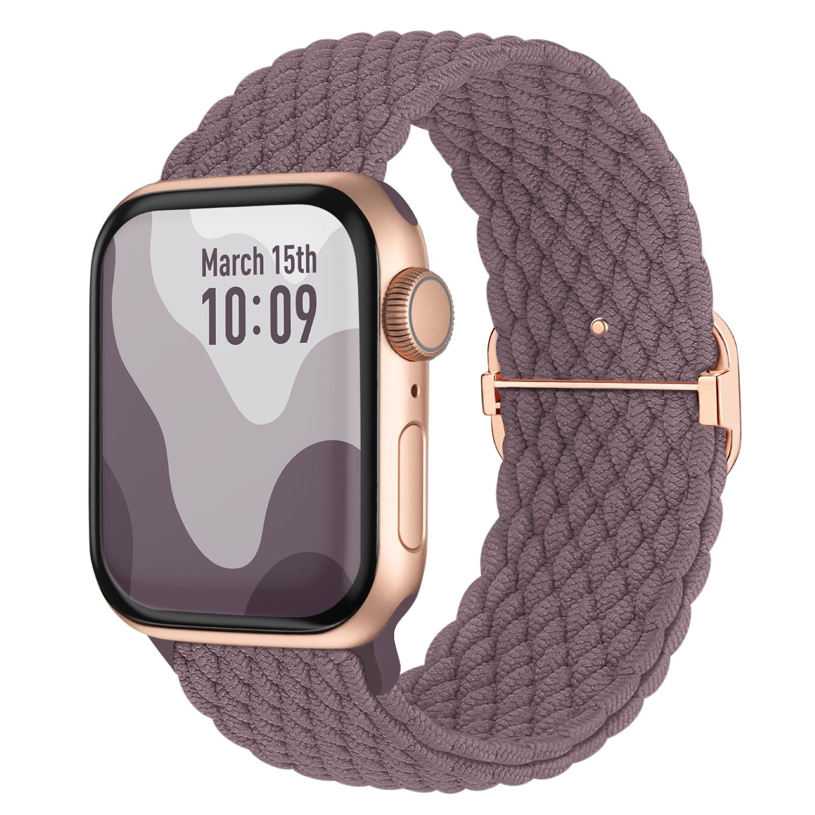 Watch Kompatibel Lila Damen Smartwatch-Armband Armband Mutoy iWatch Geflochtenes Uhrenarmbänder 40mm Apple mit 8/7/6/5/4/3/2/1/Ultra/SE 41mm Herren, für für 38mm