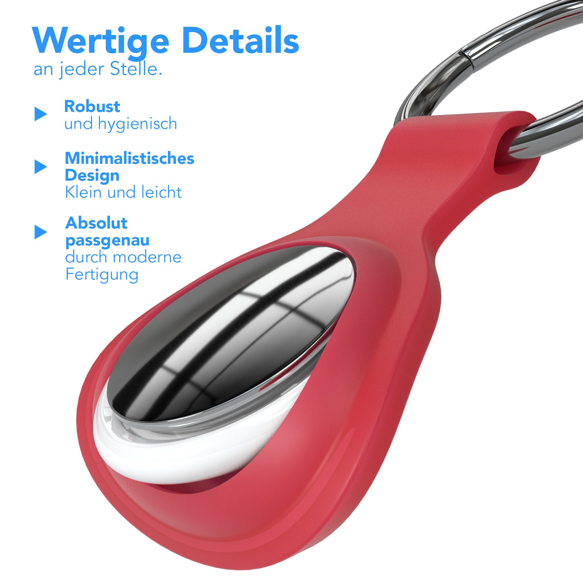 EAZY CASE Schlüsselanhänger 3er Set Silikon Anhänger kompatibel Apple AirTag, Airtags Hülle mit Silikon Rand Weich Tracker Karabiner Rot