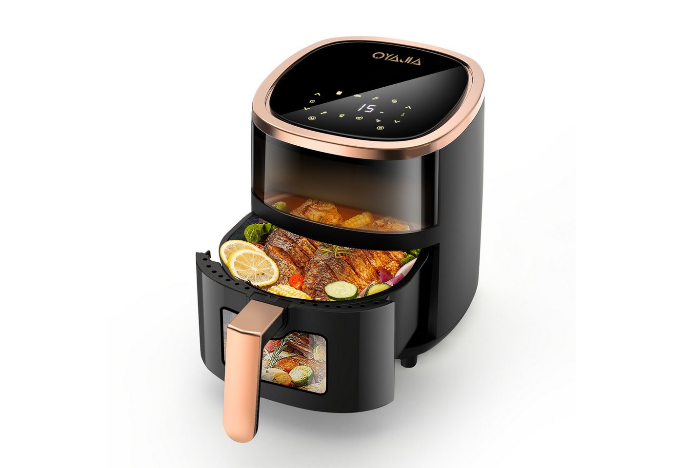 oyajia Heißluftfritteuse Heißluftfritteuse 6L mit Sichtfenster Airfyer 1 kg Fassungsvermögen, 1800,00 W, bis 200°C, 8 Programme Heissluftfritteuse Easy Air Fryer Braten Rösten