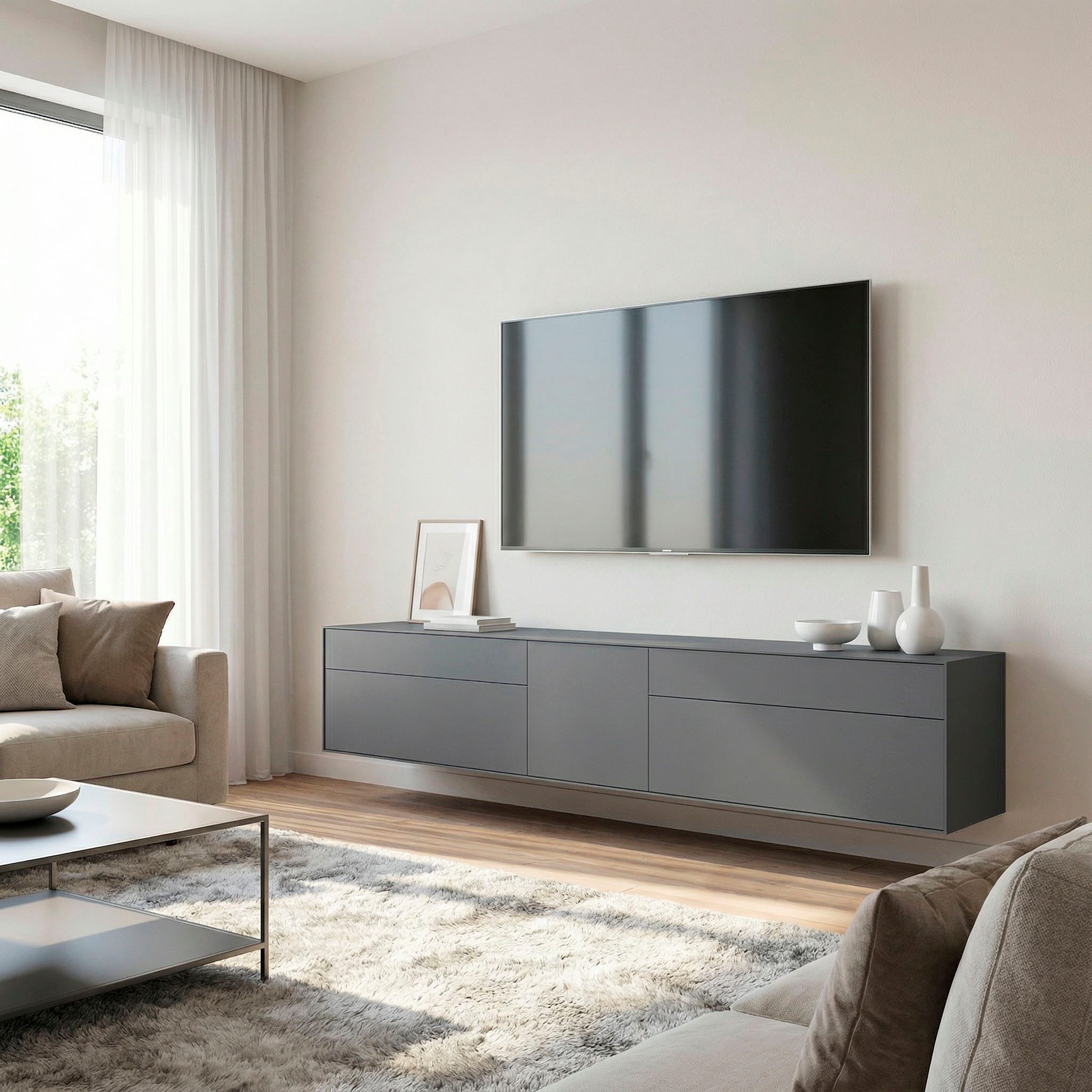 LeGer Home by Lena Gercke Lowboard Essentials, TV-Board, TV-Kommode, TV-Schrank, TV-Möbel (2 St), Breite: 277 cm, UV lackiert, Push-to-open-Funktion
