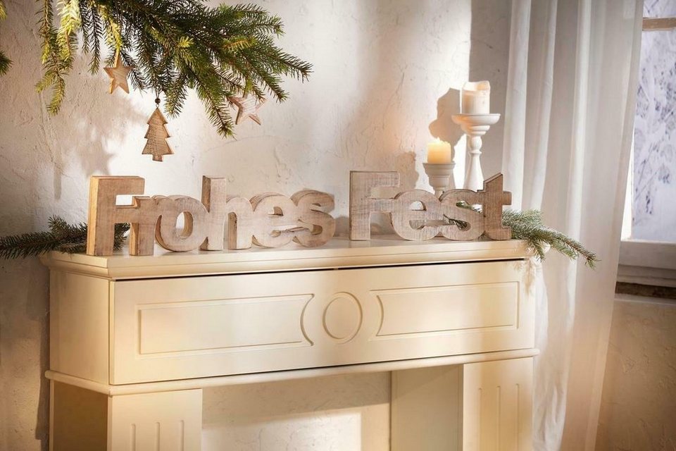 Home-trends24.de Weihnachtsfigur Schriftzug Frohes Fest Weihnachtsdeko Holz  Fenster Weihnachten