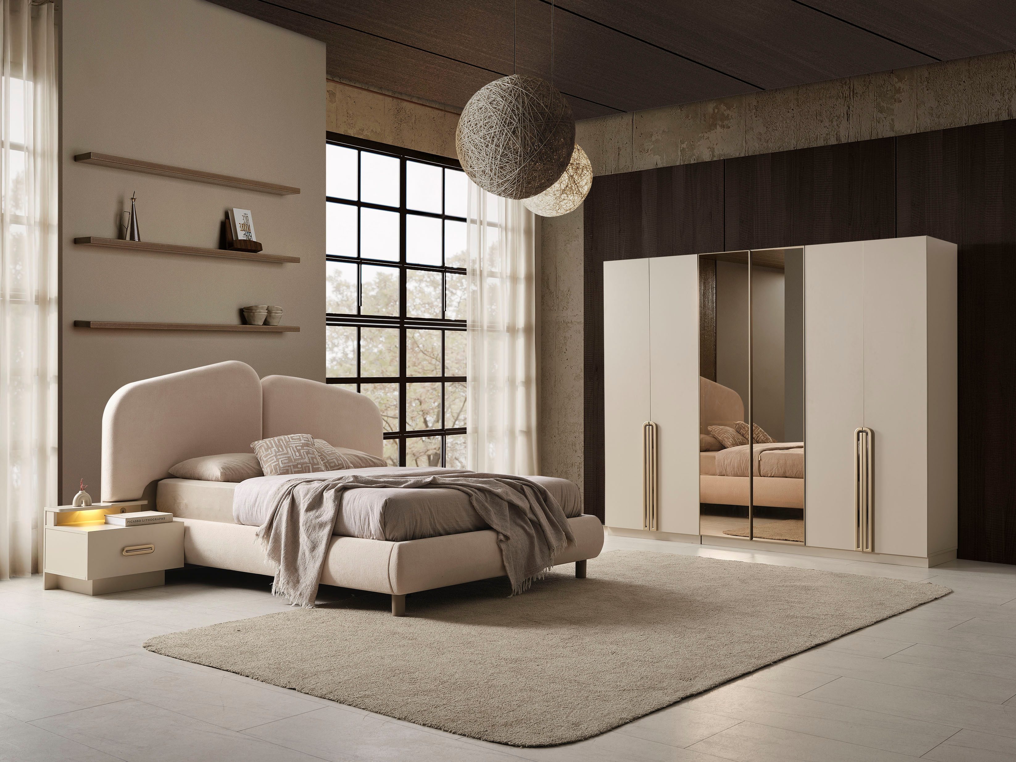 JulietHome Komplettschlafzimmer Hayal, (Set, Kleiderschrank, Boxspringbett, Nachttische, Schminktisch), Integrierte Nacht- und Schminktisch LED-Lichter