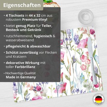 Platzset, Tischset, Platzset abwaschbar - Wildblumen Aquarell, Tischsetmacher, (aus erstklassigem Vinyl, 4-St., 44 x 32 cm / bunt), Made in Germany
