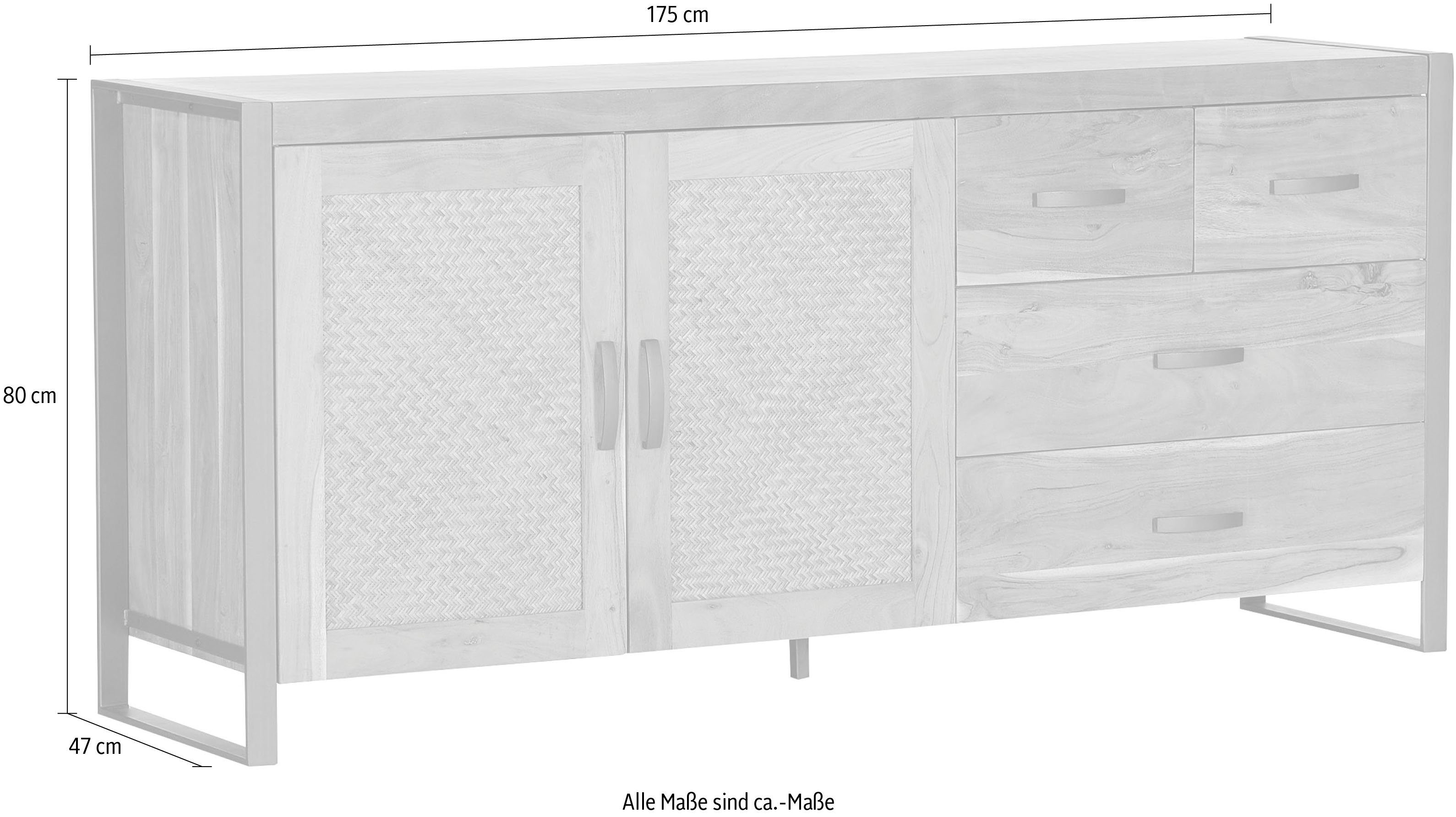 Gutmann Factory Sideboard Alvara, Kommode mit Rattan Geflecht