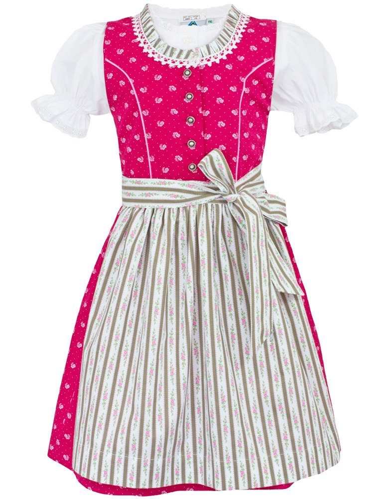 Isar-Trachten Dirndl "Mareike" 3-tlg. mit Bluse 43178 - Pink Natur Blümchenmuster, Kinder Mädchen Trachtenkleid