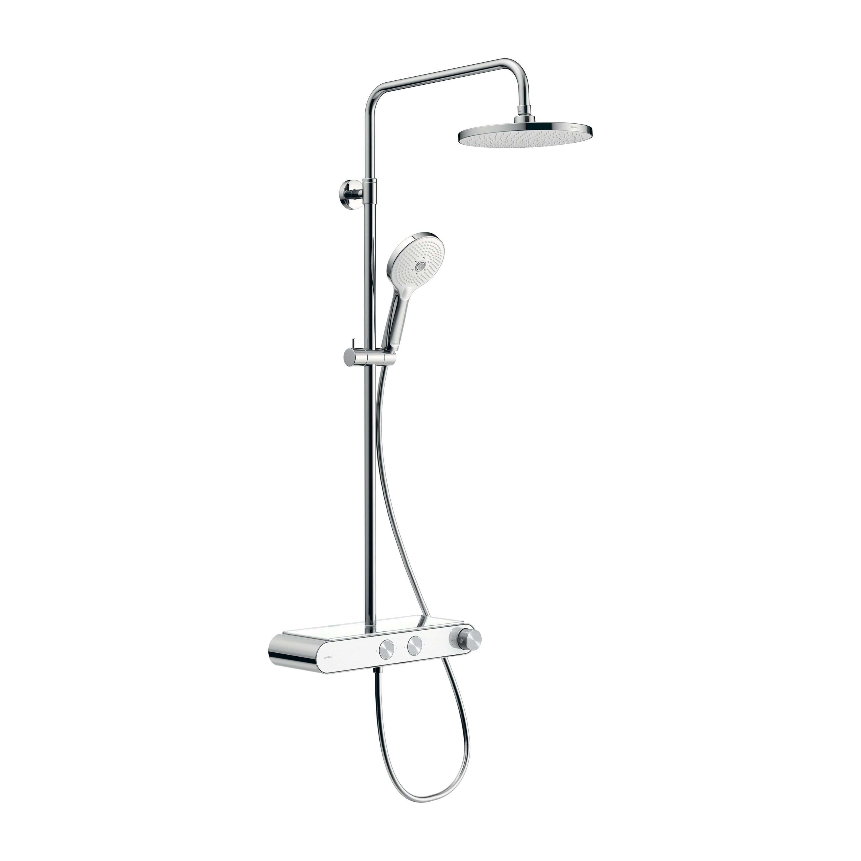 Duravit Duschsystem Shelf 1050 MinusFlow Chrom Weiß Thermostat, Wassersparend mit Glas-Ablage & 3 Strahlarten