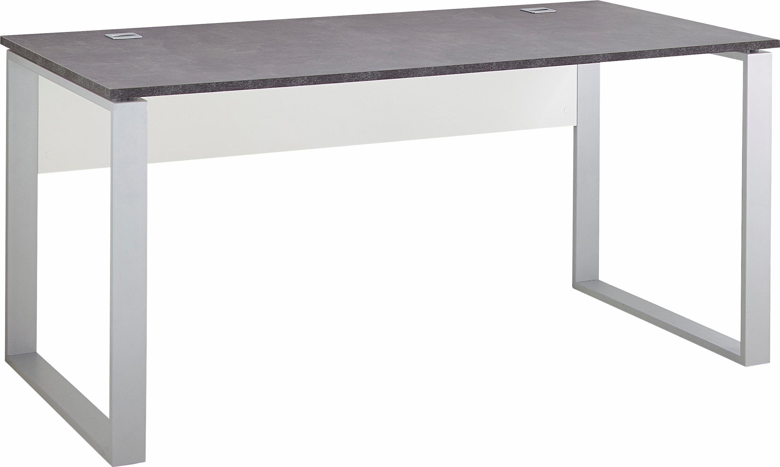 Schreibtisch, Arbeitsplatte GERMANIA Kabeldurchlass in Kufen aus Praktischer Metall,
